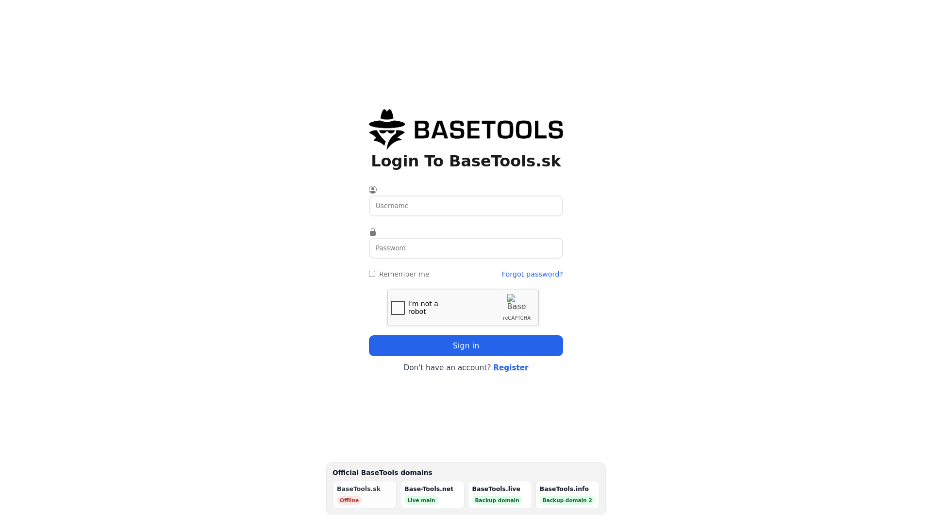 website screenshot of https://basetools.live