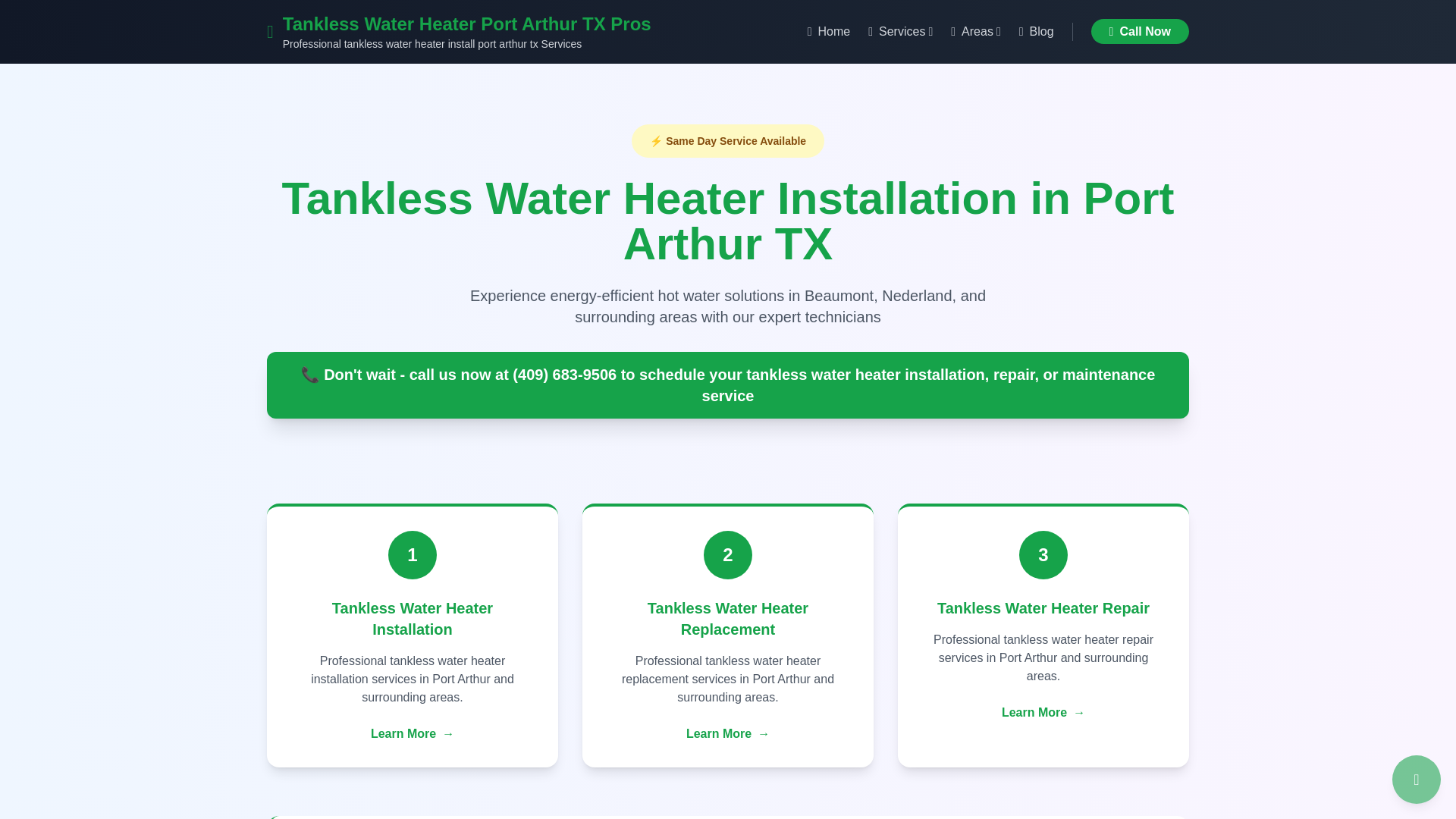 website screenshot of https://tankless-water-heater-port-arthur-tx-pros.pages.dev/