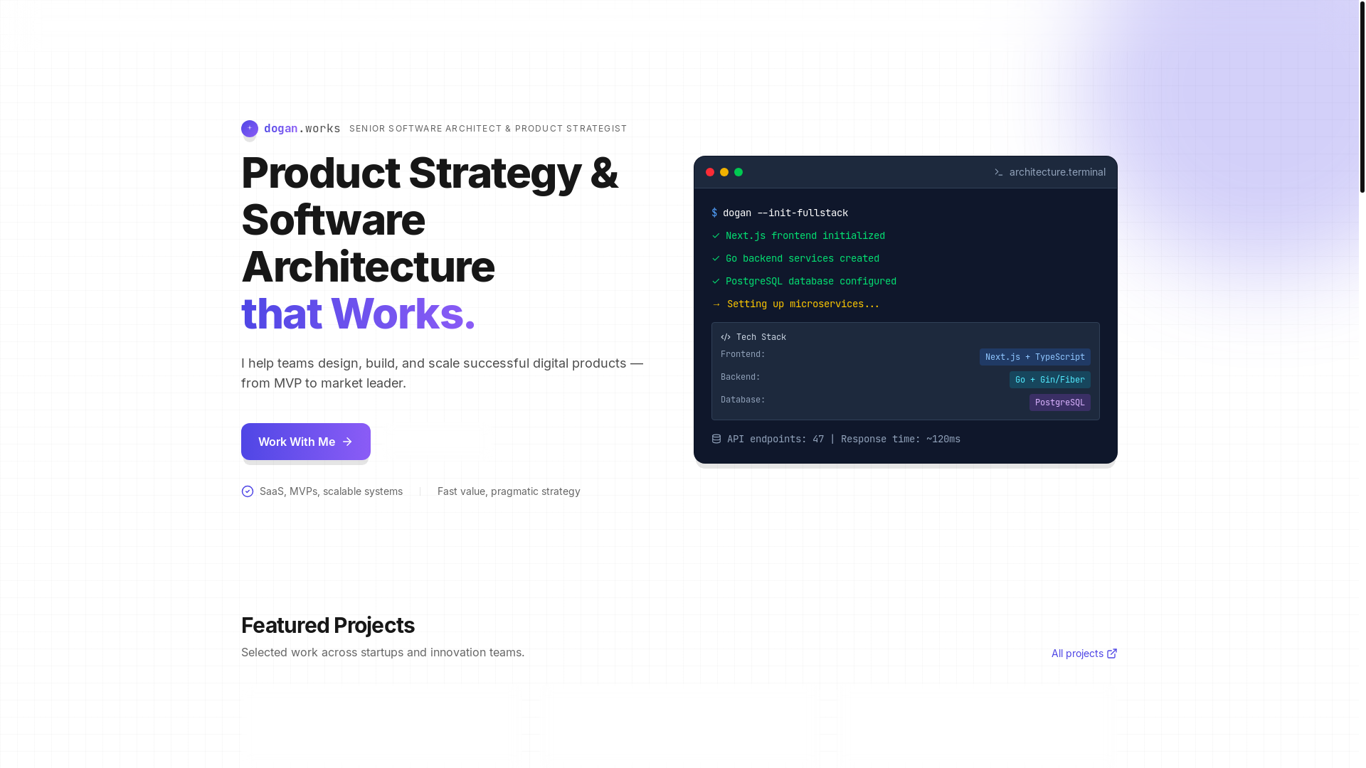 website screenshot of https://dogan.works/