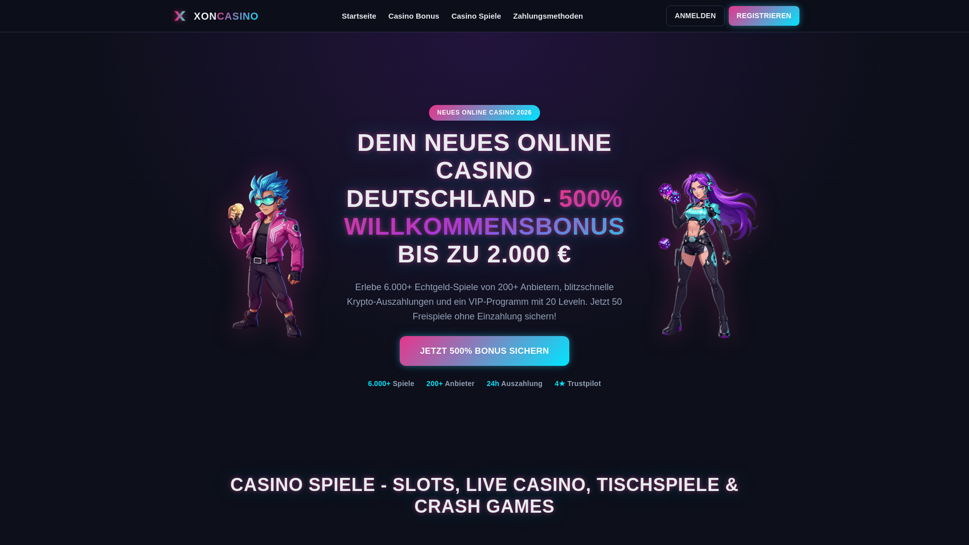 website screenshot of https://xon-casino-germany.com/