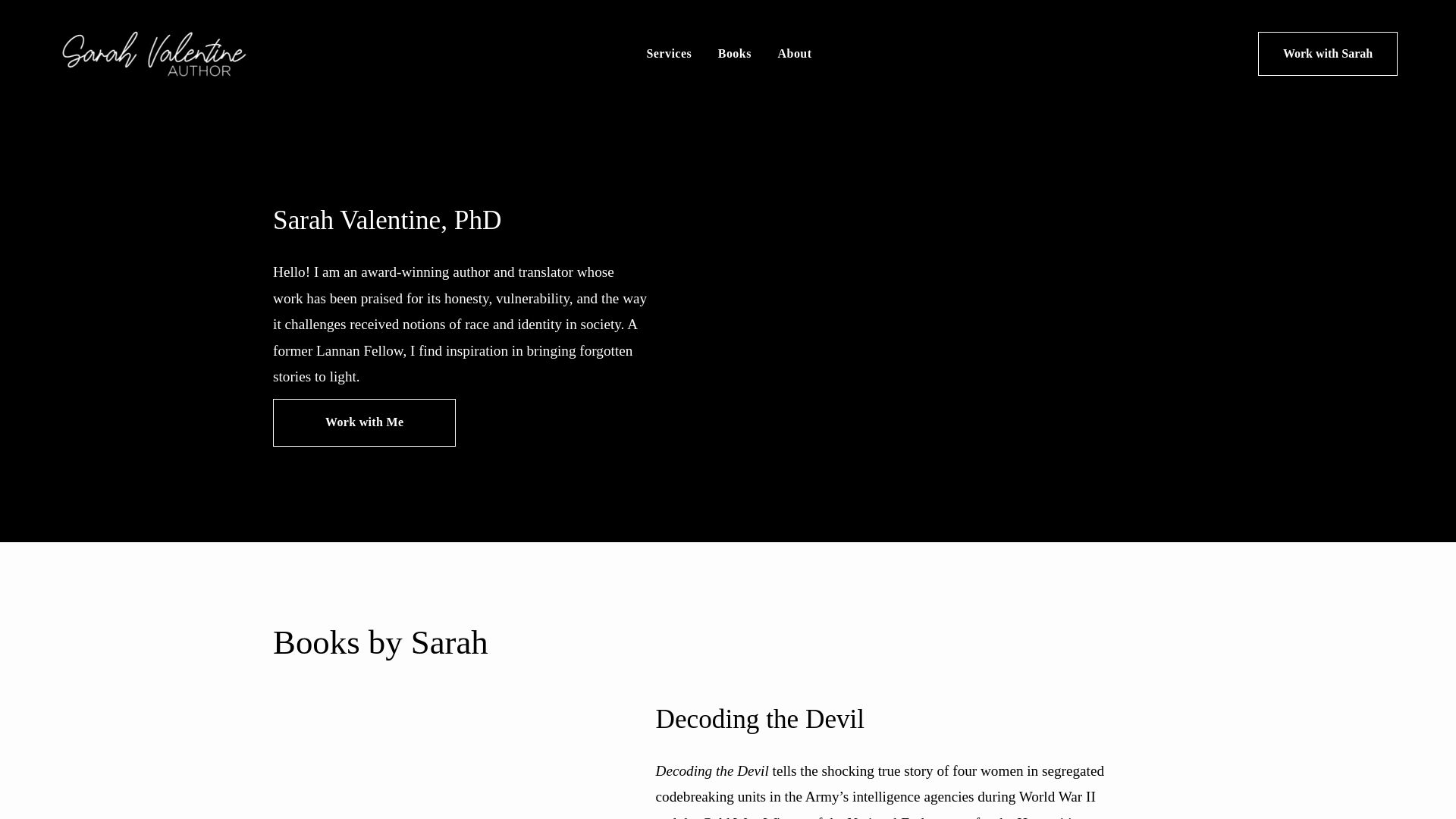 website screenshot of https://sarahvalentineauthor.com