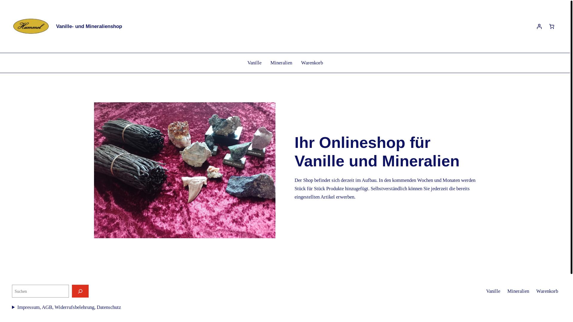 website screenshot of https://vanille-und-mineralien.de/