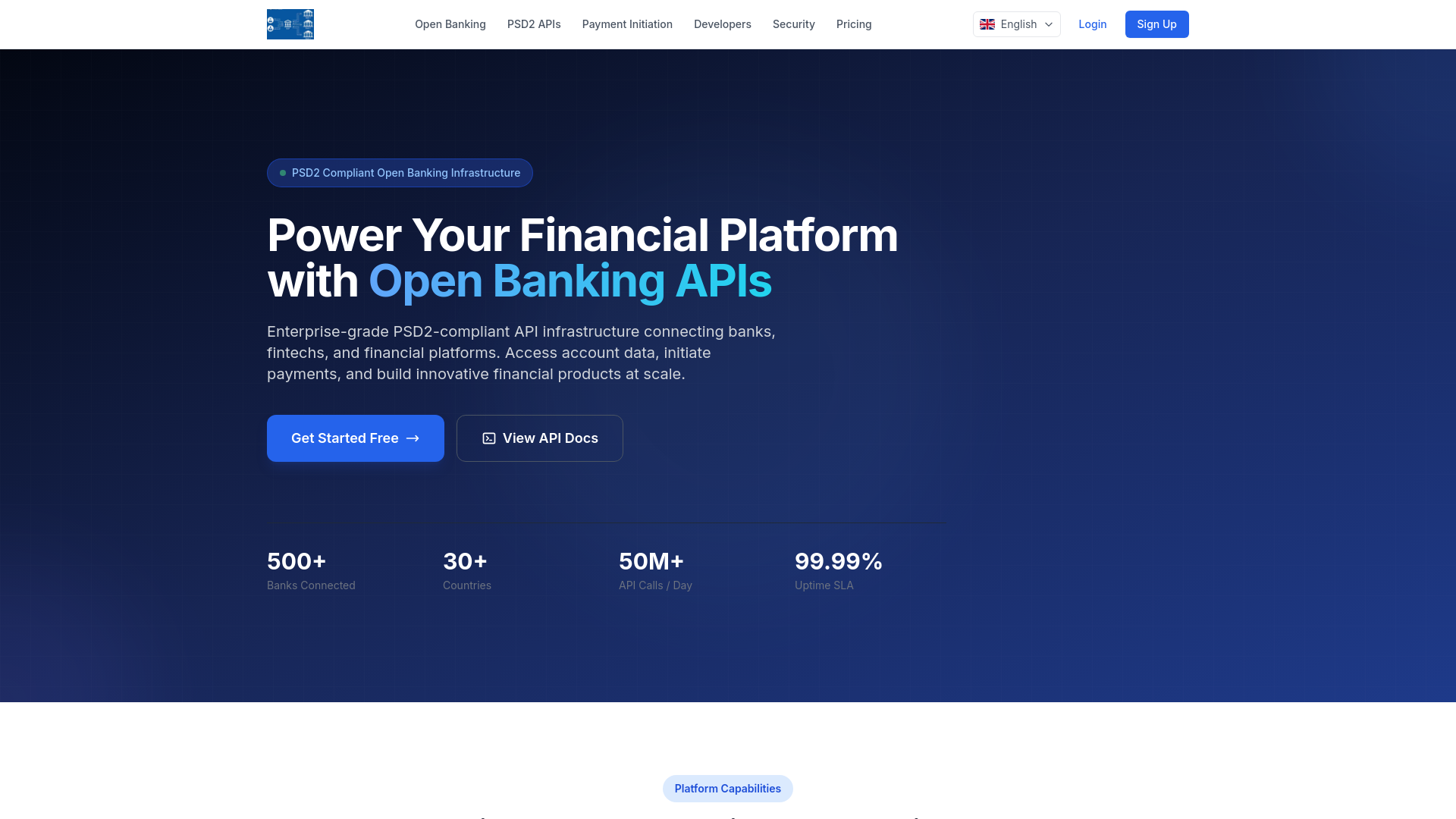 website screenshot of https://openbankpsd2.com/