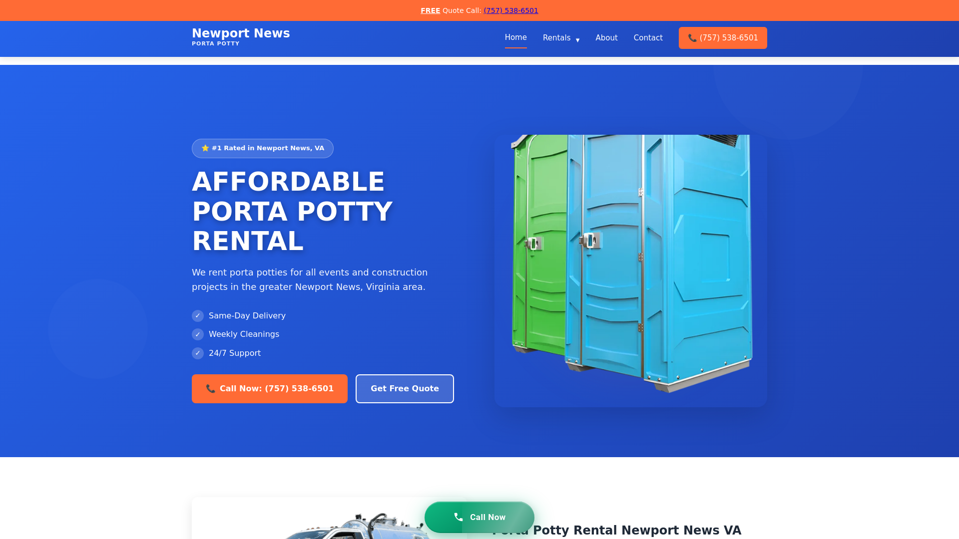 website screenshot of https://newportnewsportapotty.com/
