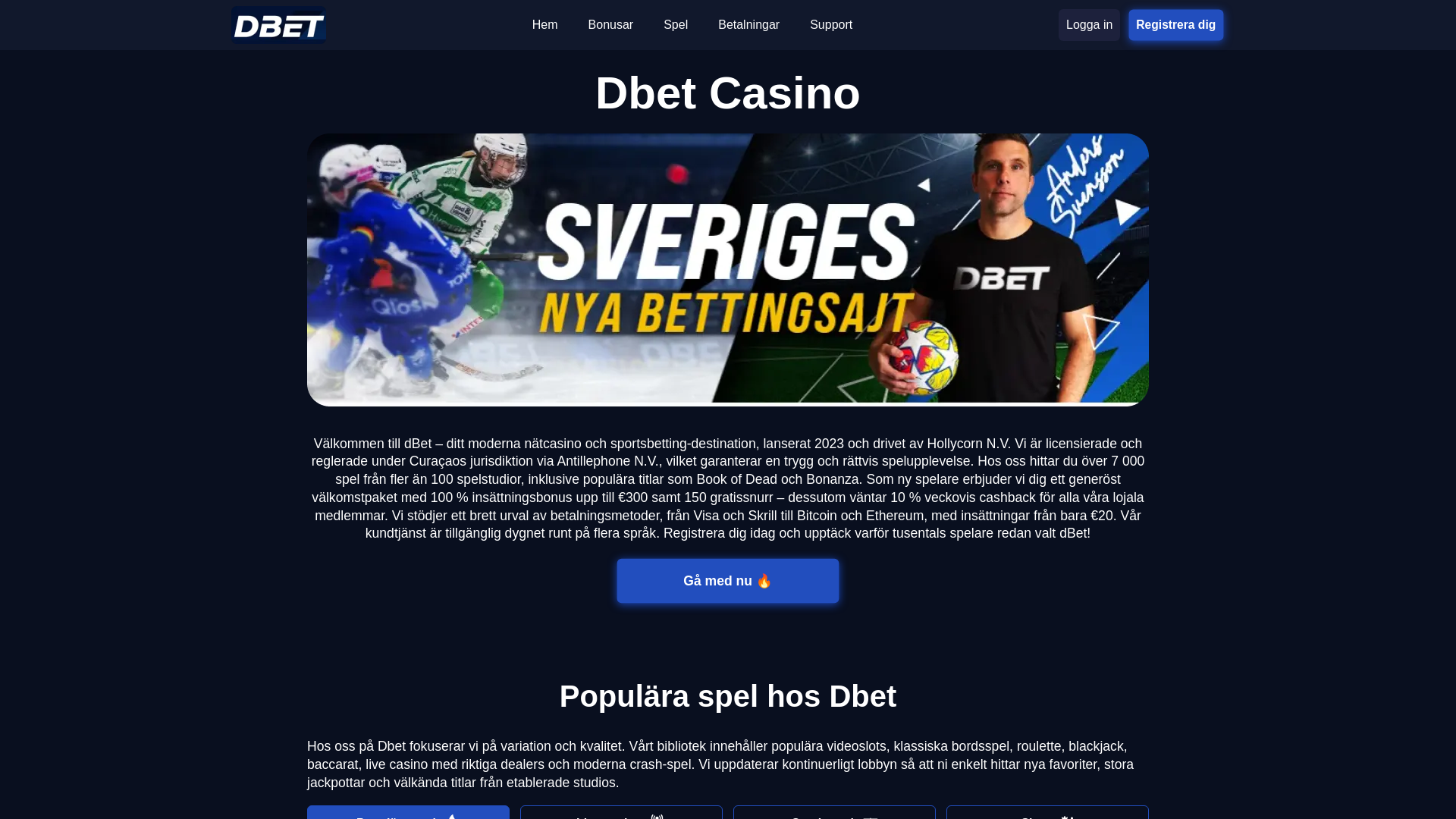 website screenshot of https://dbetcasino-se-54247.pages.dev/