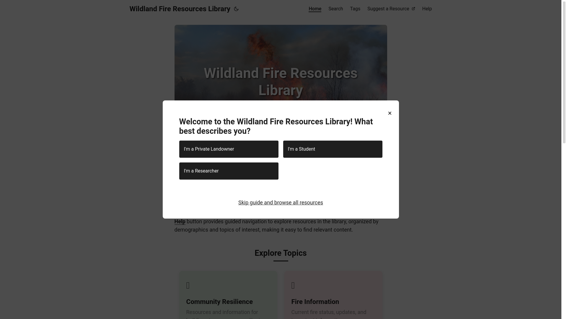 website screenshot of https://wildland-fire-library.pages.dev/