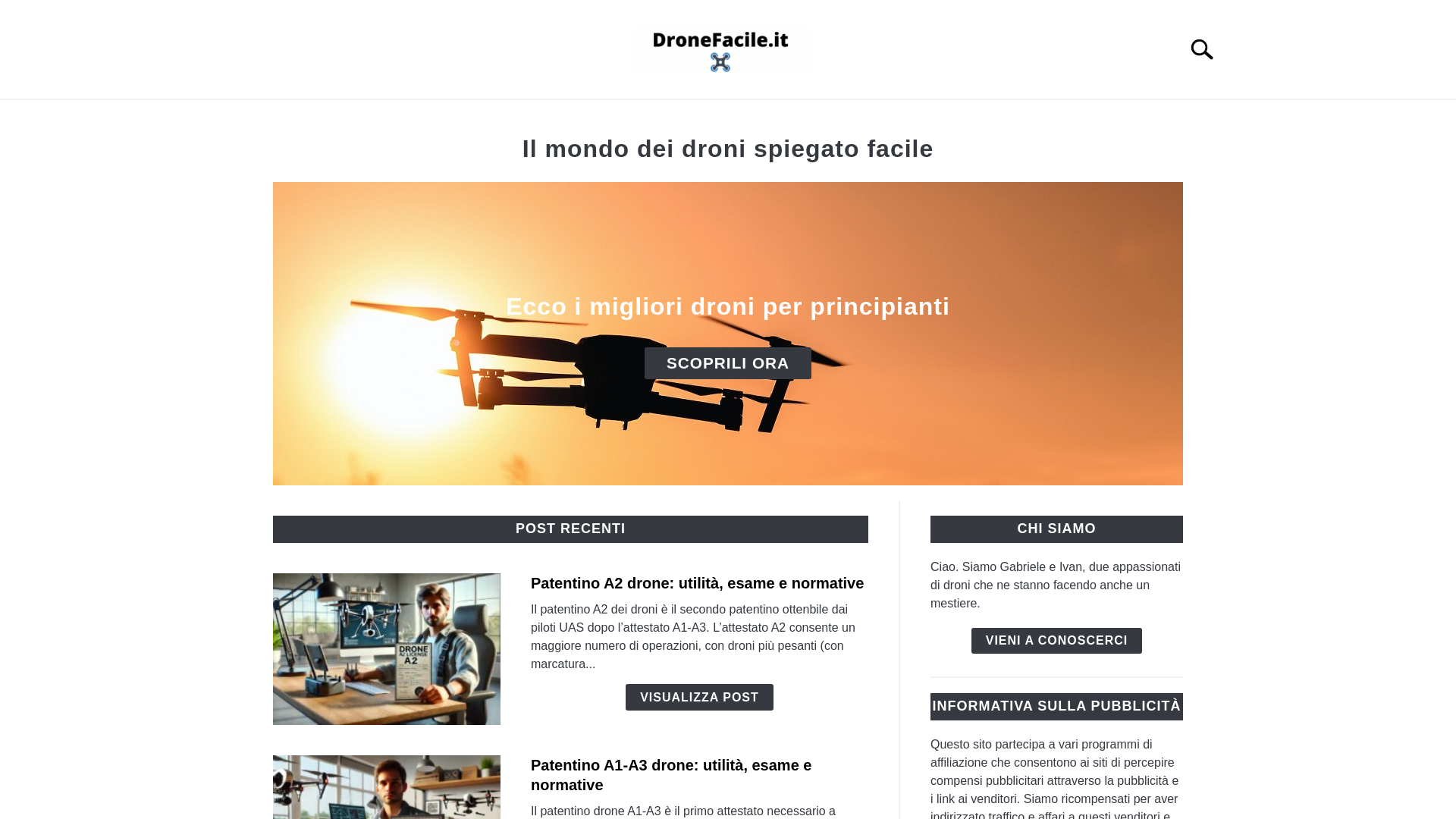 website screenshot of https://dronefacile.it