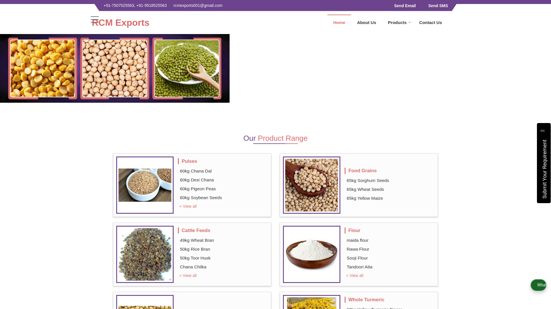 website screenshot of https://rcmexports.co.in/
