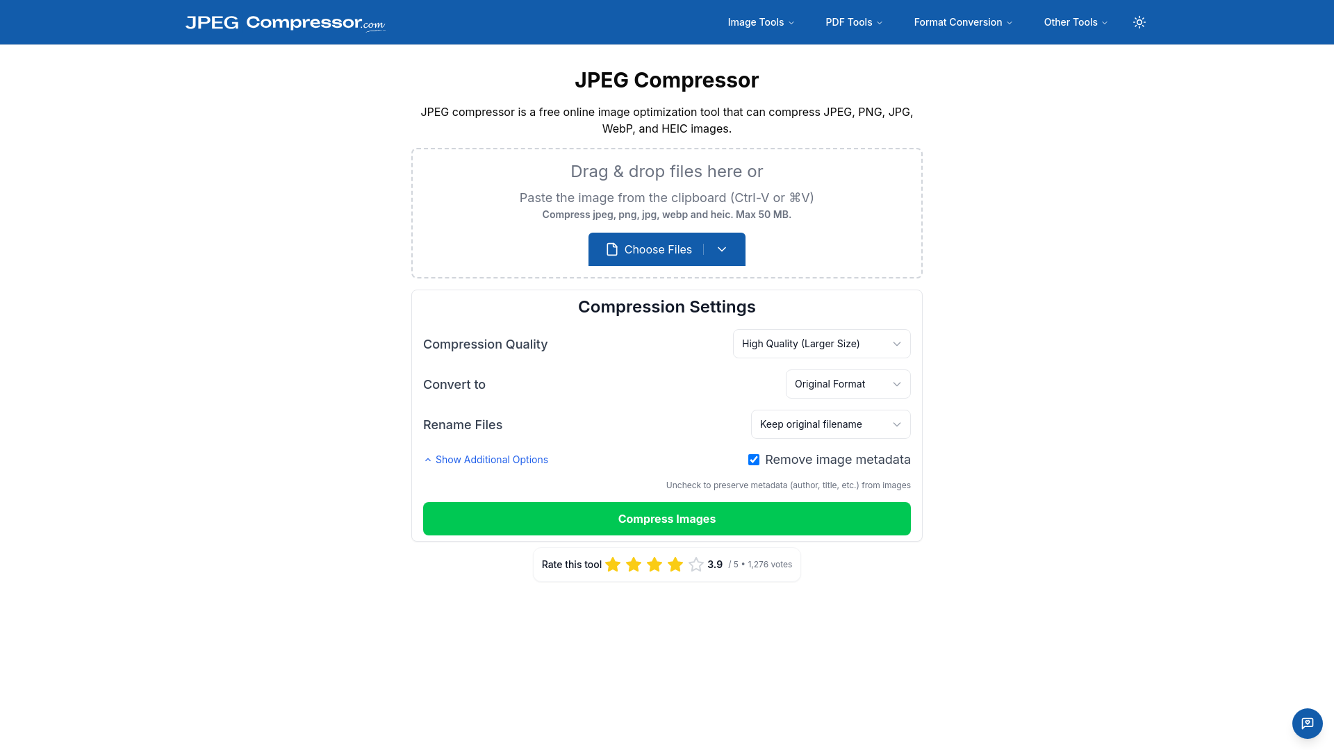 website screenshot of https://next-jpegcompressor.pages.dev/