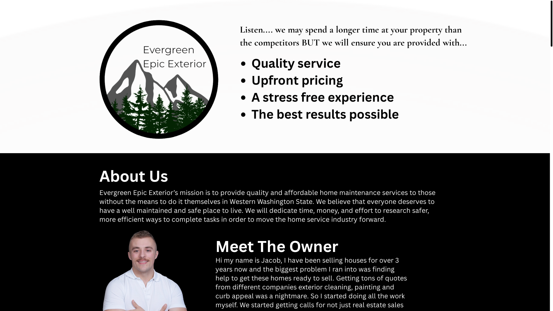 website screenshot of https://evergreenepicexterior.com/