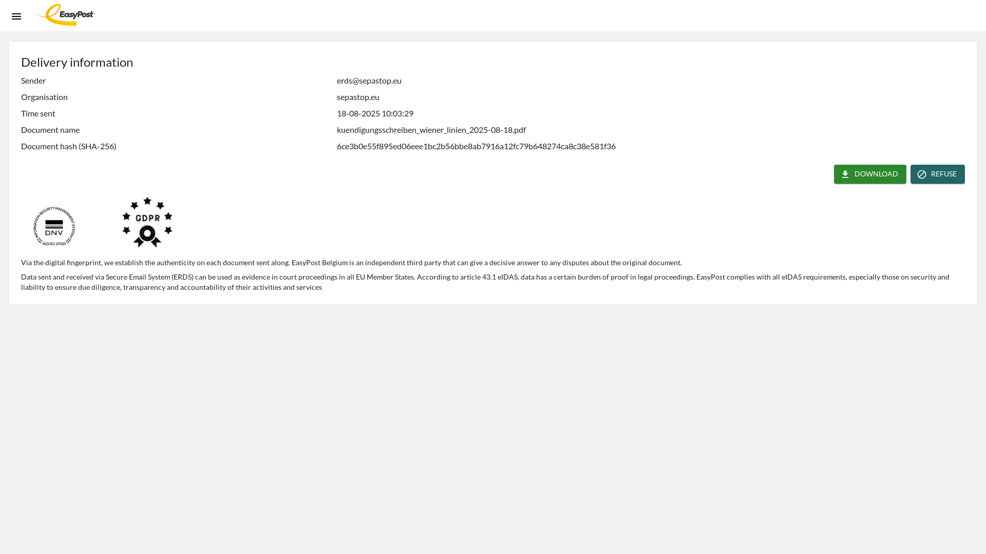 website screenshot of https://sealinghub.dioss.com/portal/?id=af2ba3e5-bddd-4230-8b08-e51d379d7277&v=easypost&lng=en