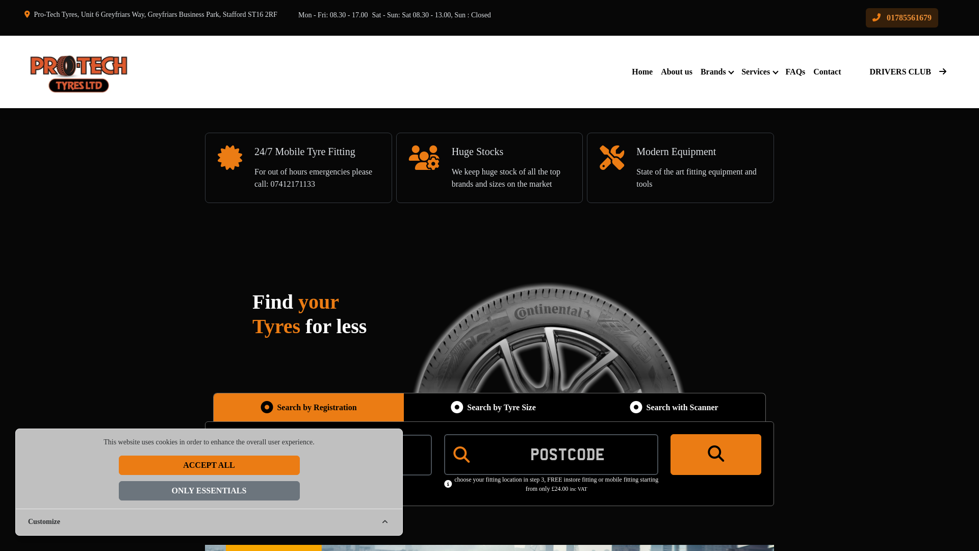 website screenshot of https://protechtyres.co.uk