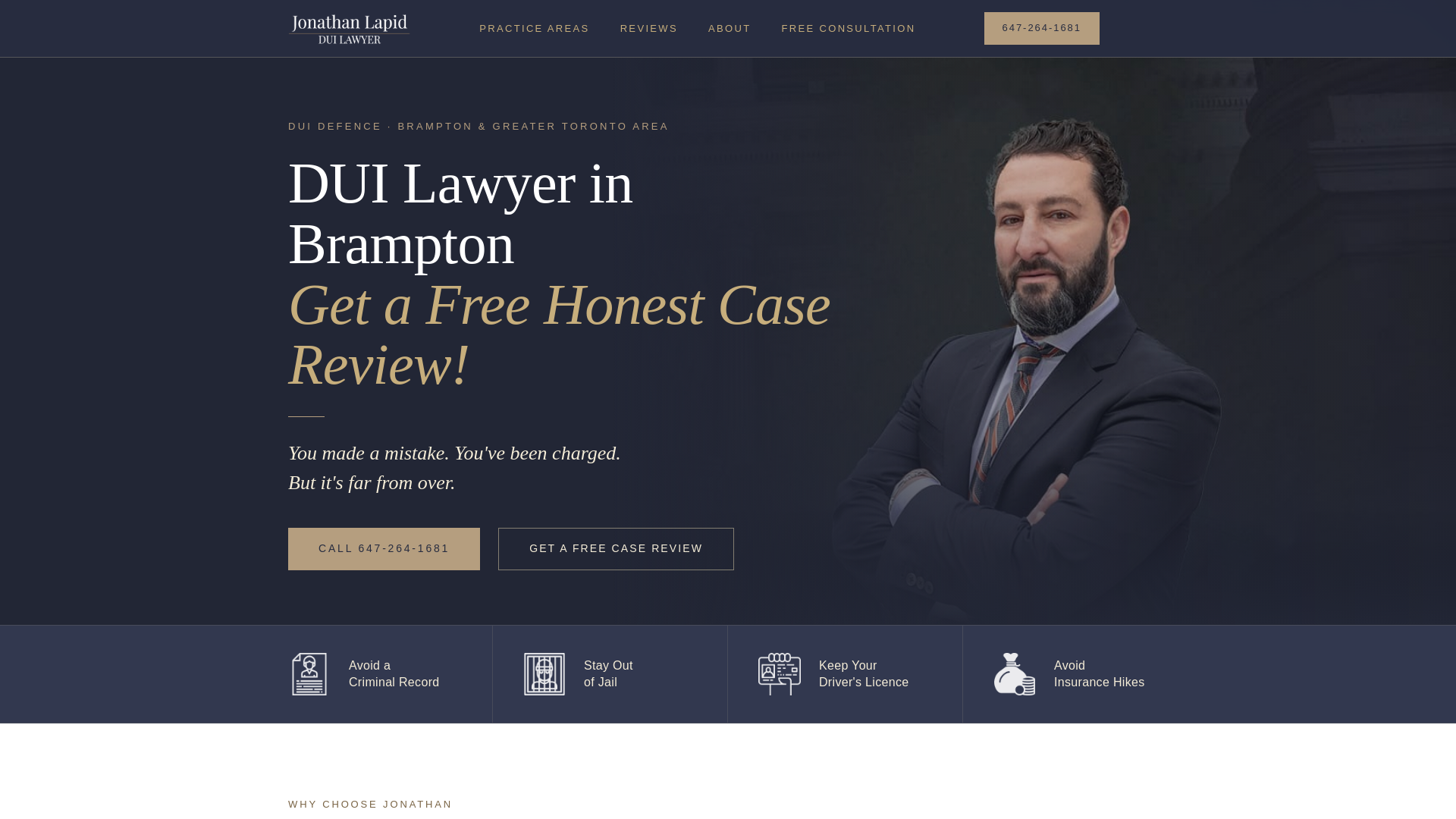 website screenshot of https://duilawyersbrampton.ca