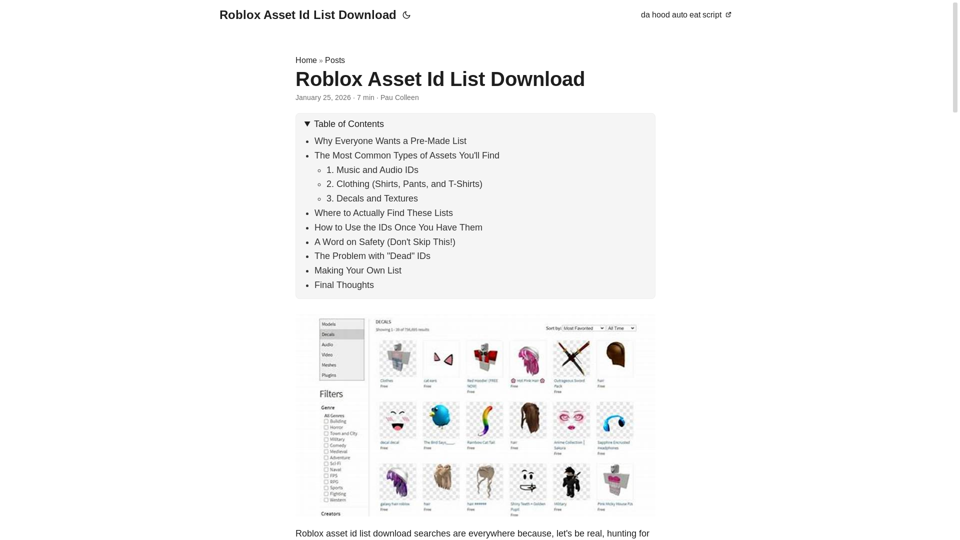 website screenshot of https://robloxassetidlistdownload.pages.dev/