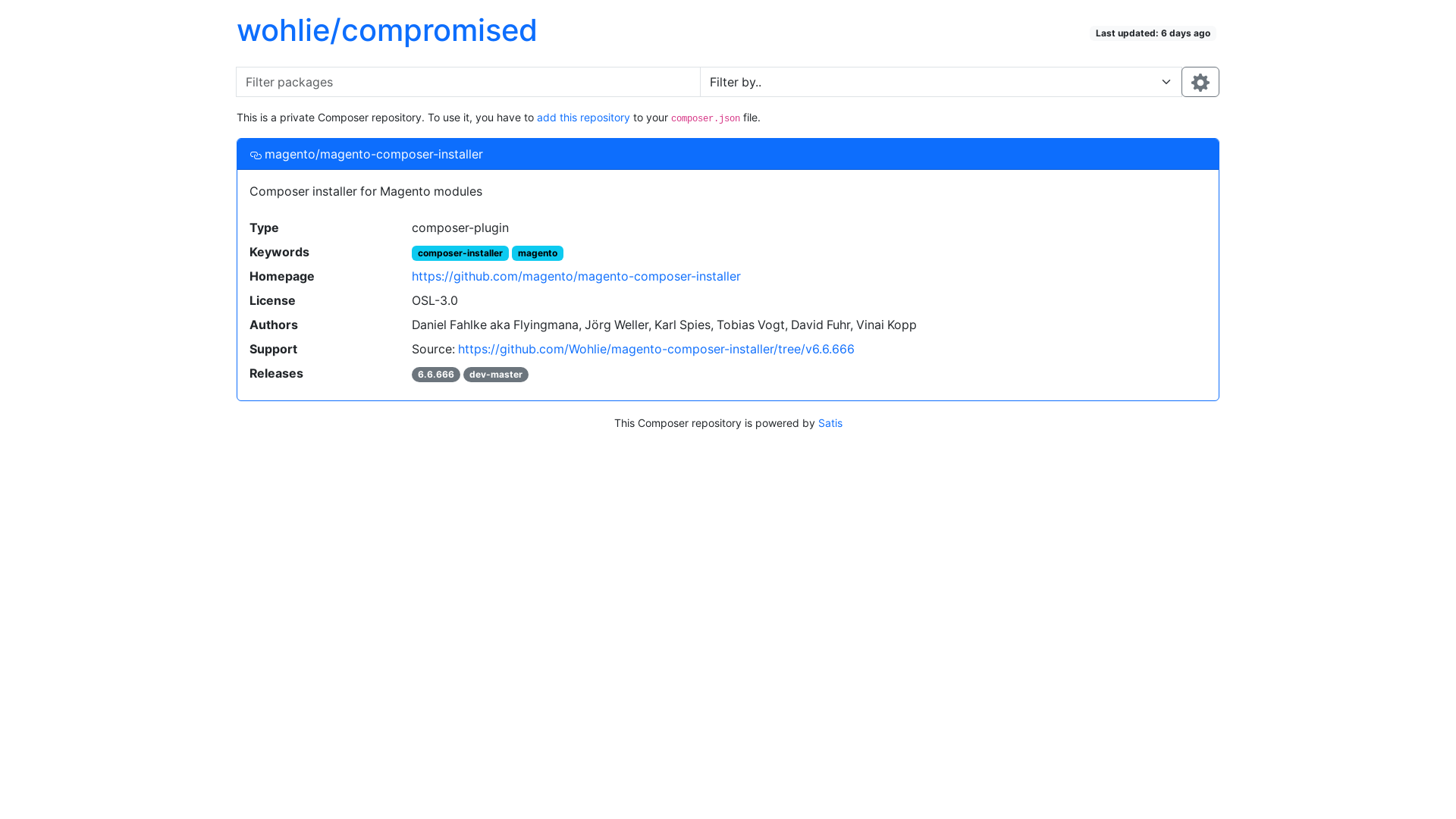 website screenshot of https://composer-registry-compromised.pages.dev/