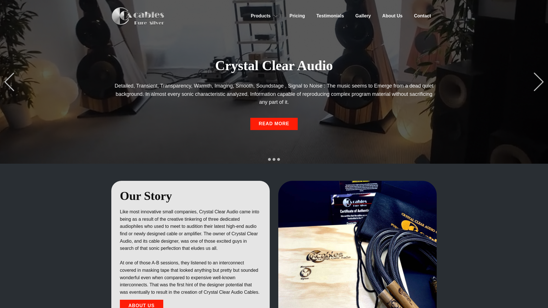 website screenshot of https://crystalclearaudio.com/
