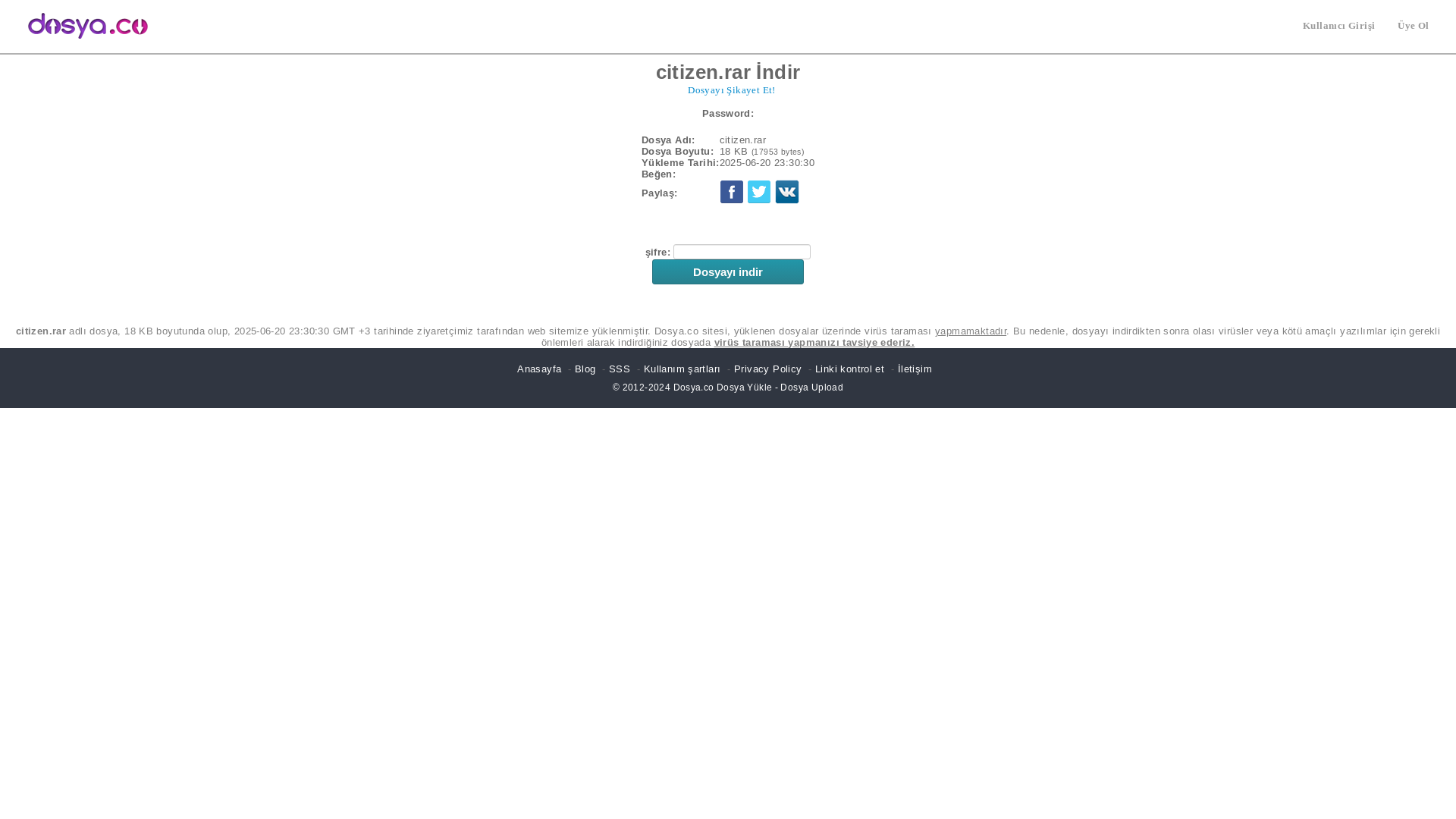 website screenshot of https://dosya.co/6lo6k4aoye8e/citizen.rar.html