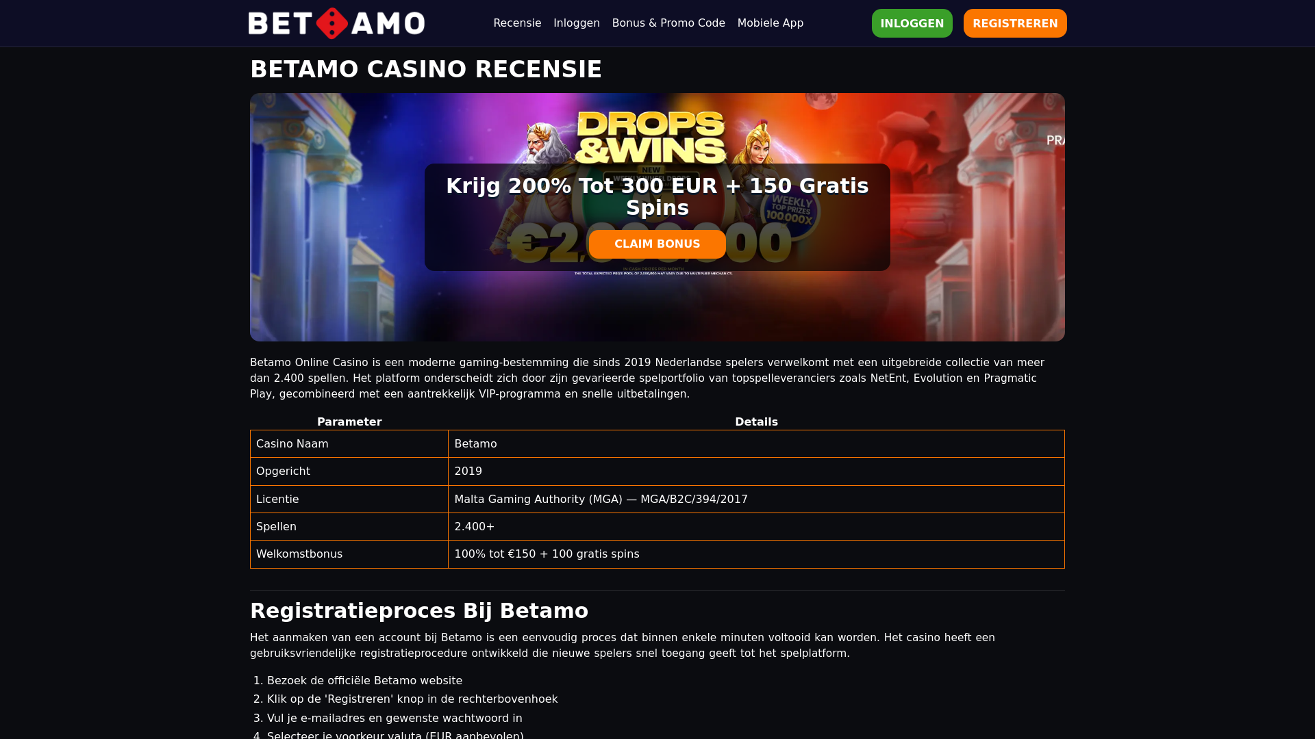website screenshot of https://betamocasinos.nl