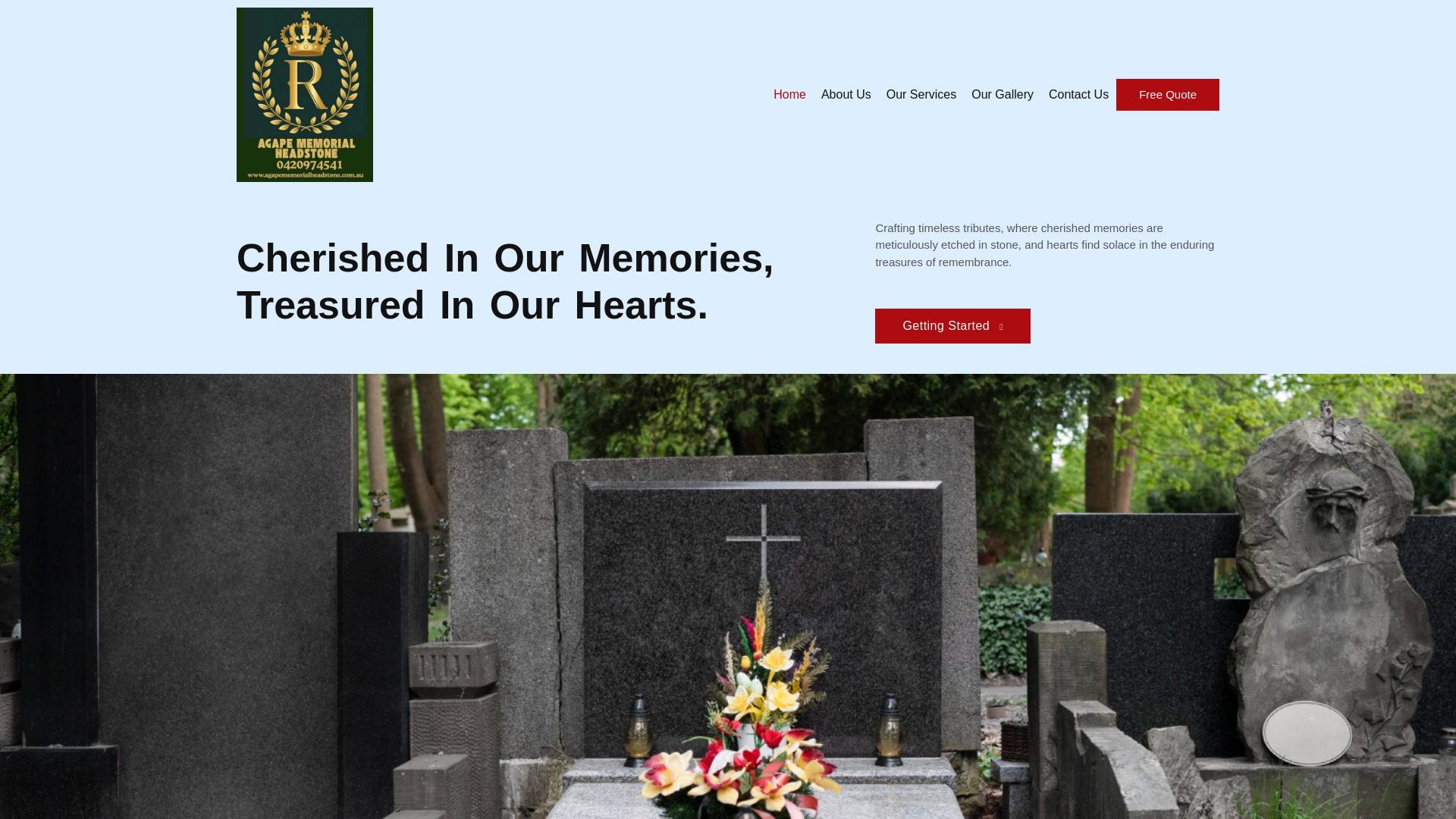website screenshot of https://agapememorialheadstone.com.au/