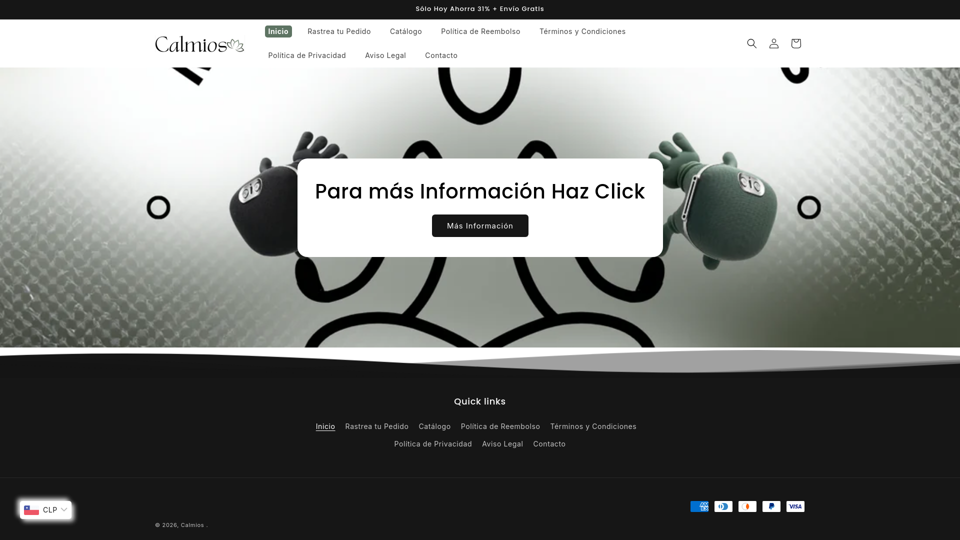 website screenshot of https://calmios.store/