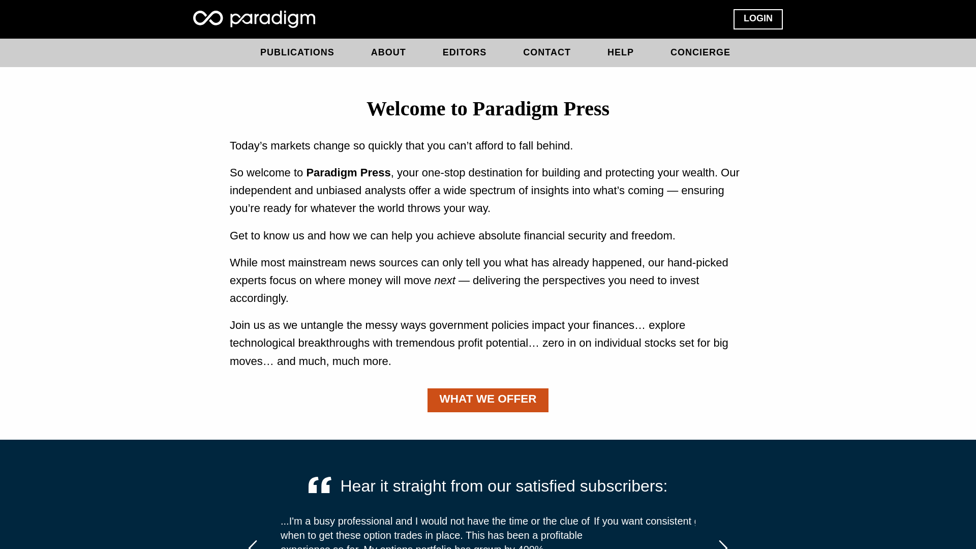website screenshot of https://paradigmtoptrader.com/