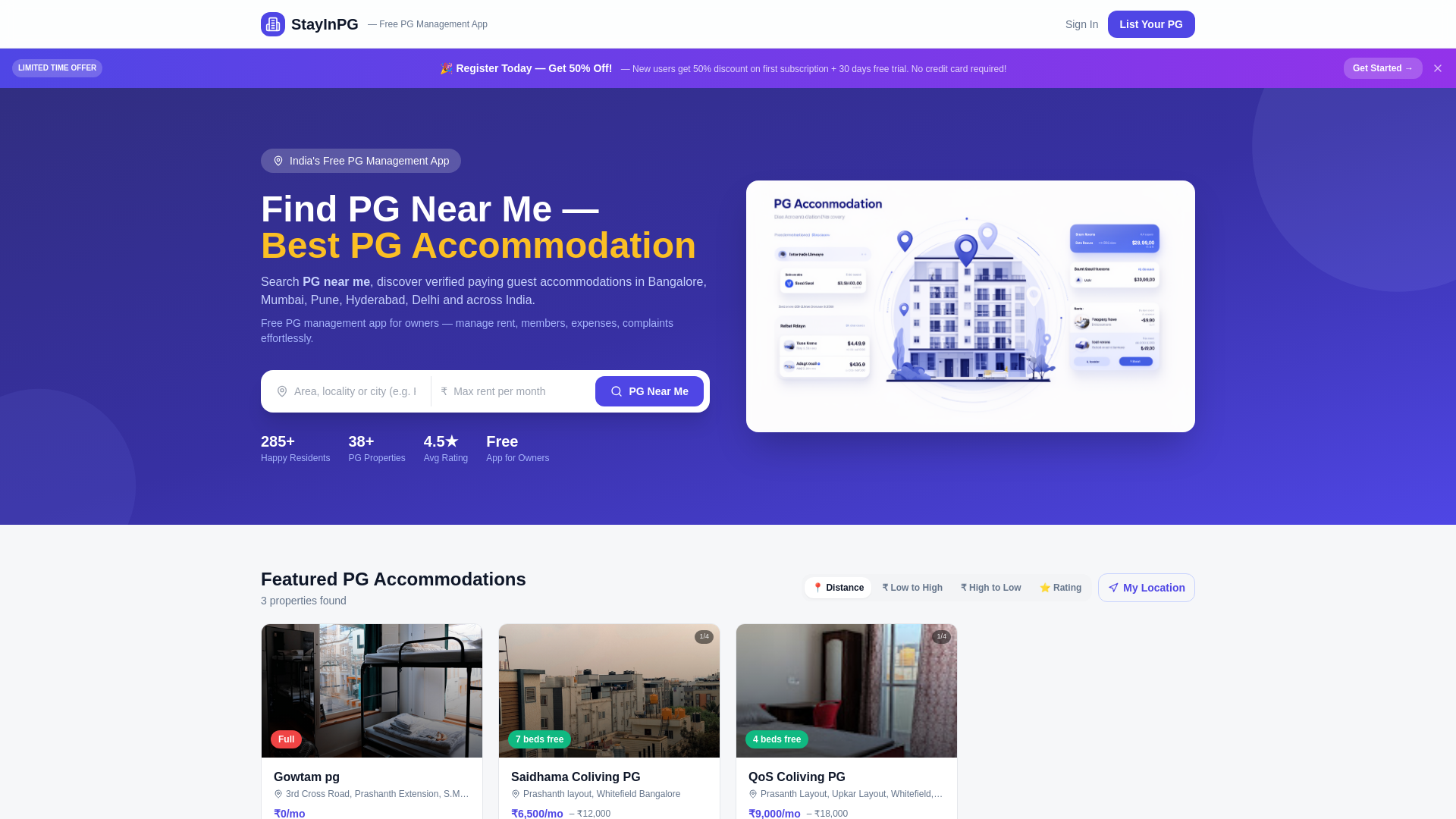 website screenshot of https://stayinpg.homes/