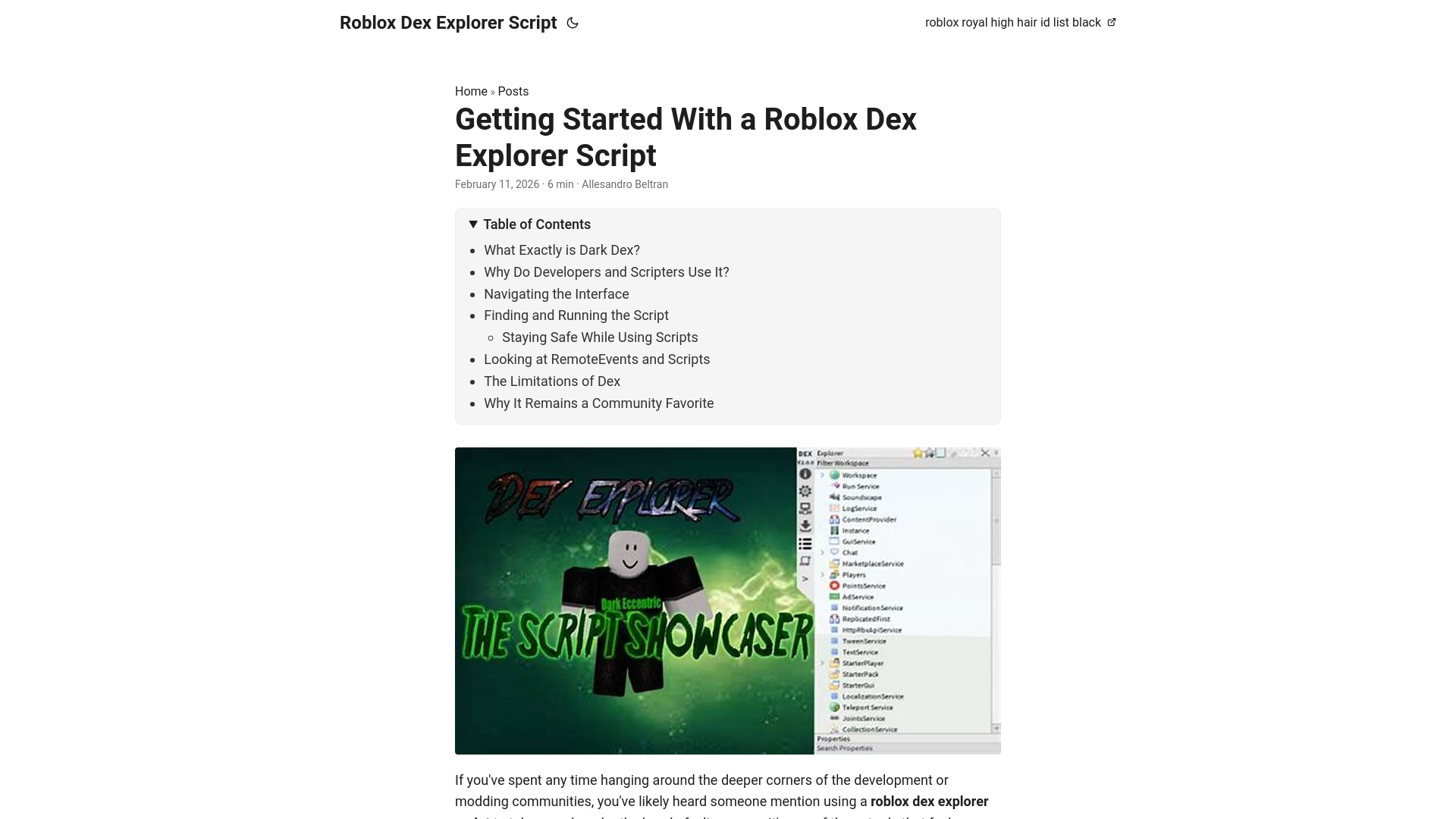 website screenshot of https://roblox-dex-explorer-script.pages.dev/