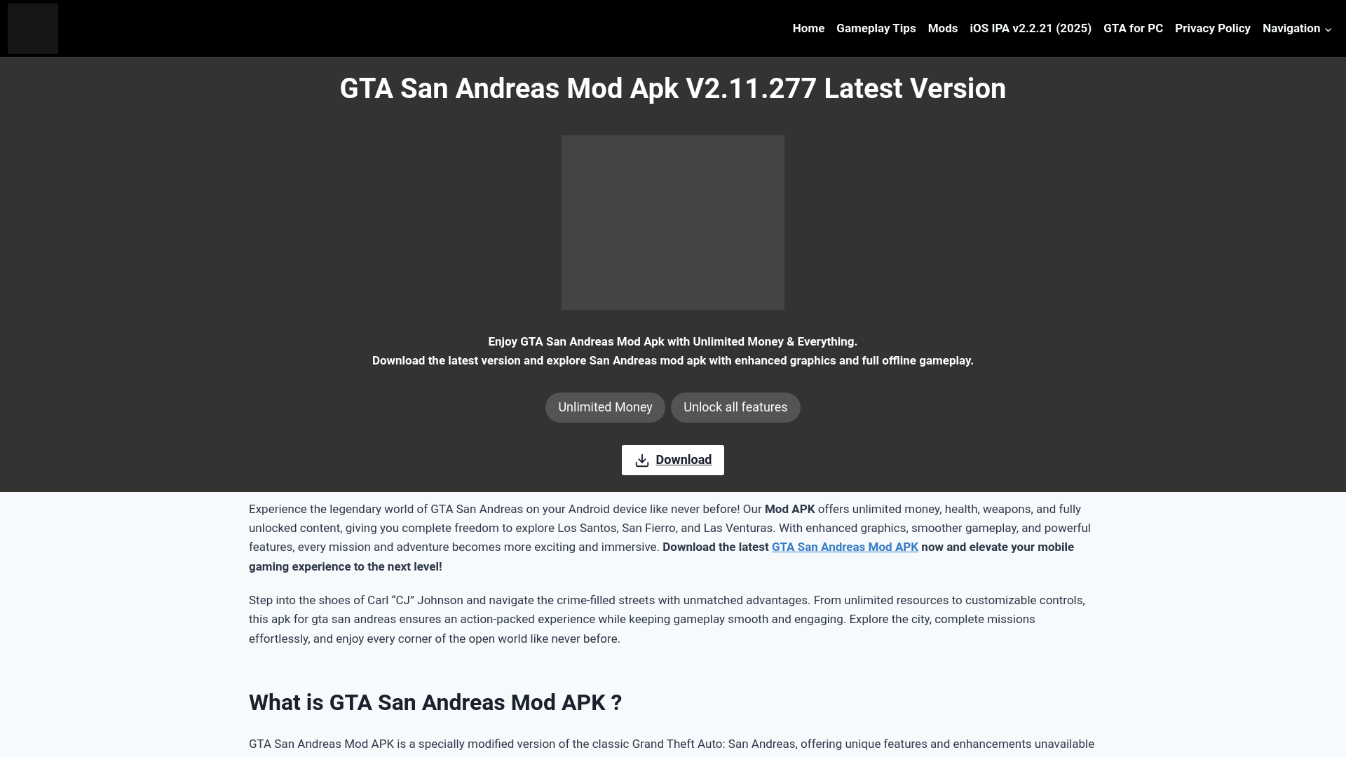 website screenshot of https://gtasamodapk.com/