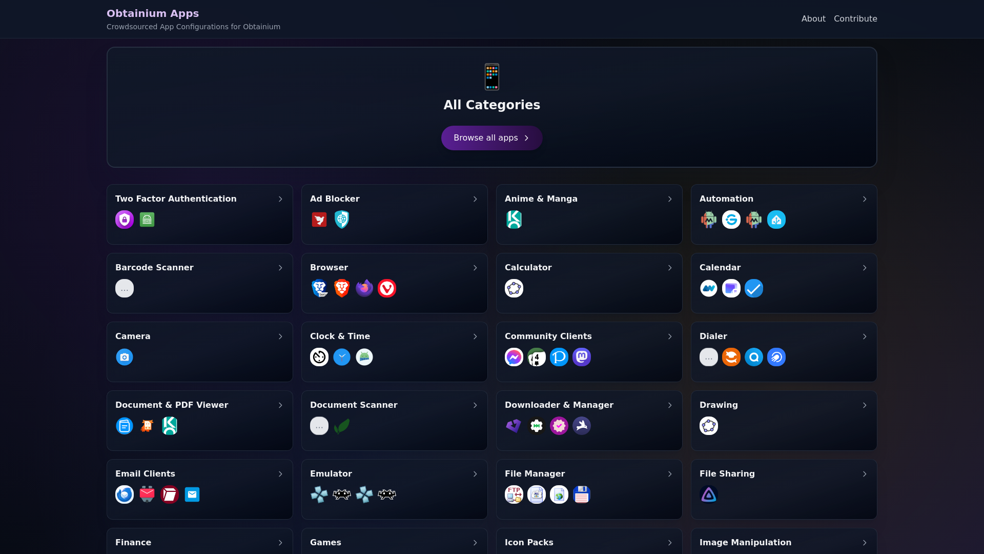 website screenshot of https://obtainium.page/