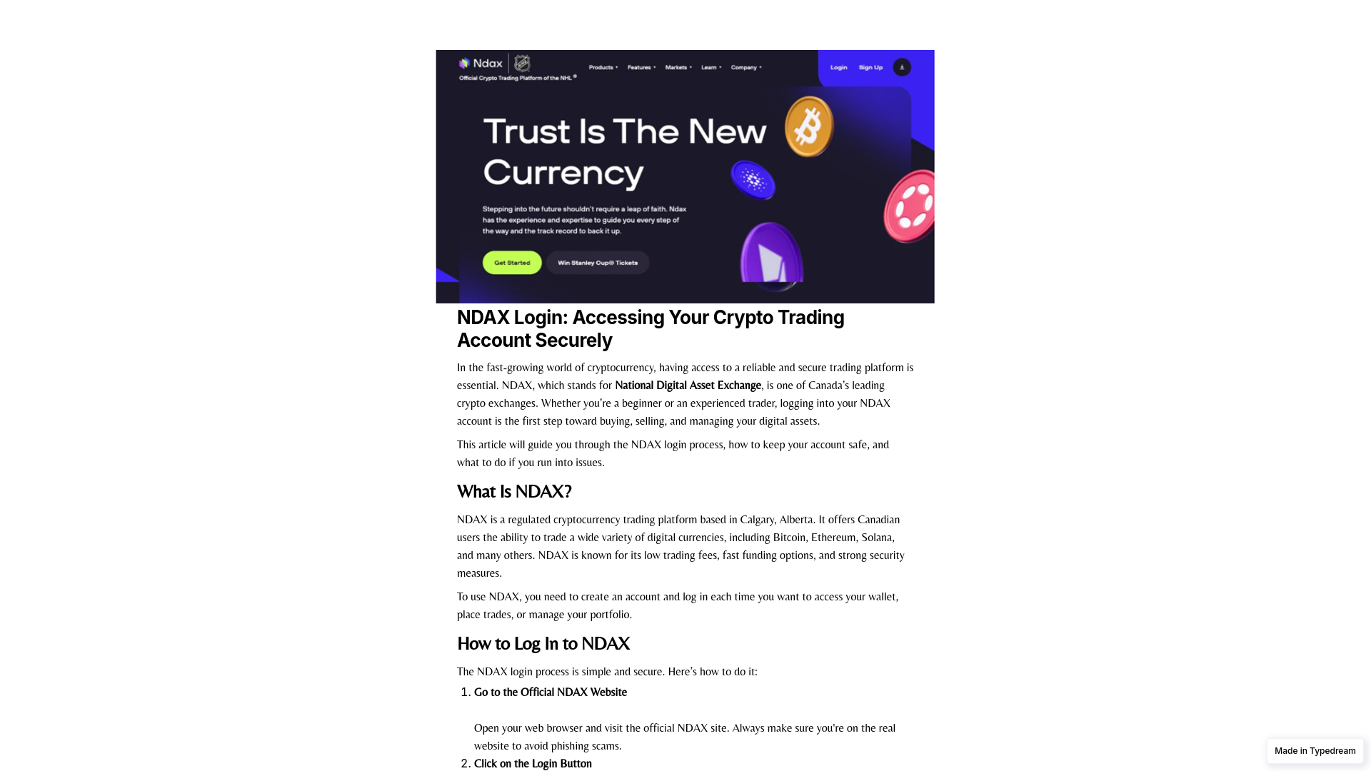 website screenshot of https://portal-web-ndax--login-io.typedream.app