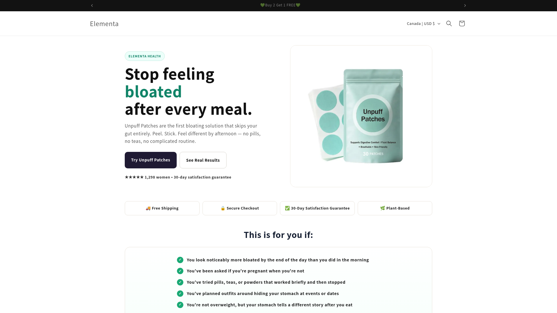 website screenshot of https://elementahealthco.com