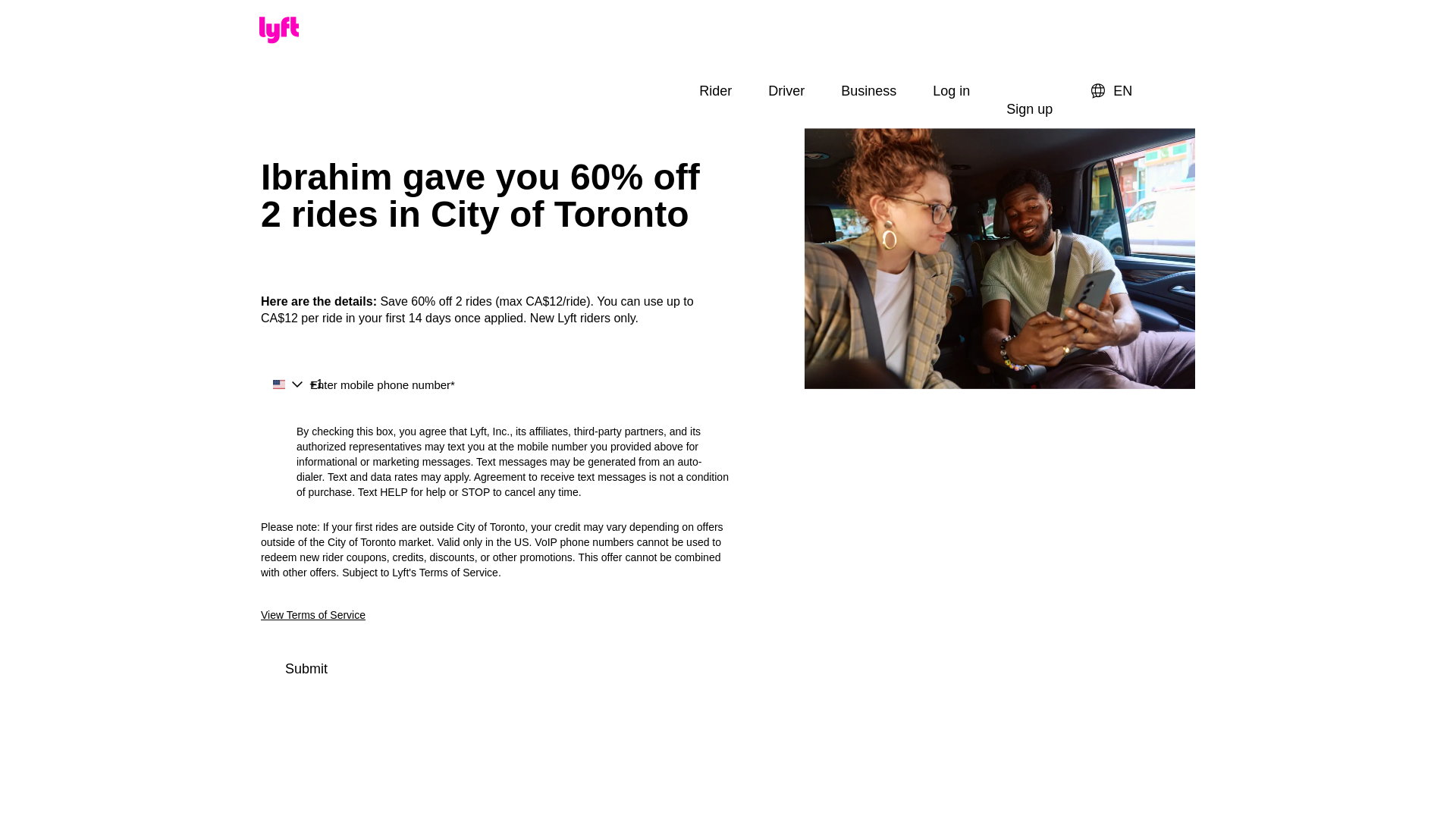 website screenshot of https://www.lyft.com/i/SHOAIB47293?utm_medium=2pi_iacc