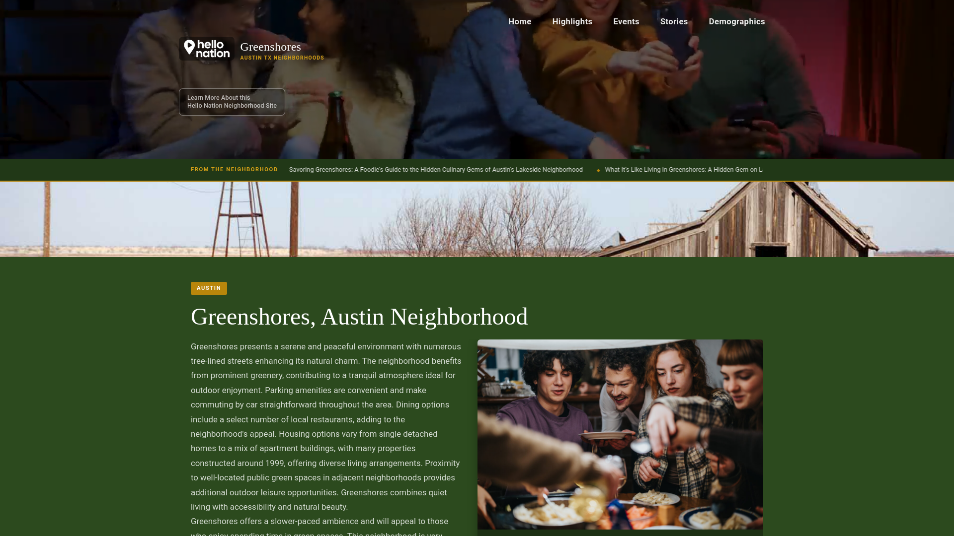 website screenshot of https://greenshoresaustinneighborhood.org/