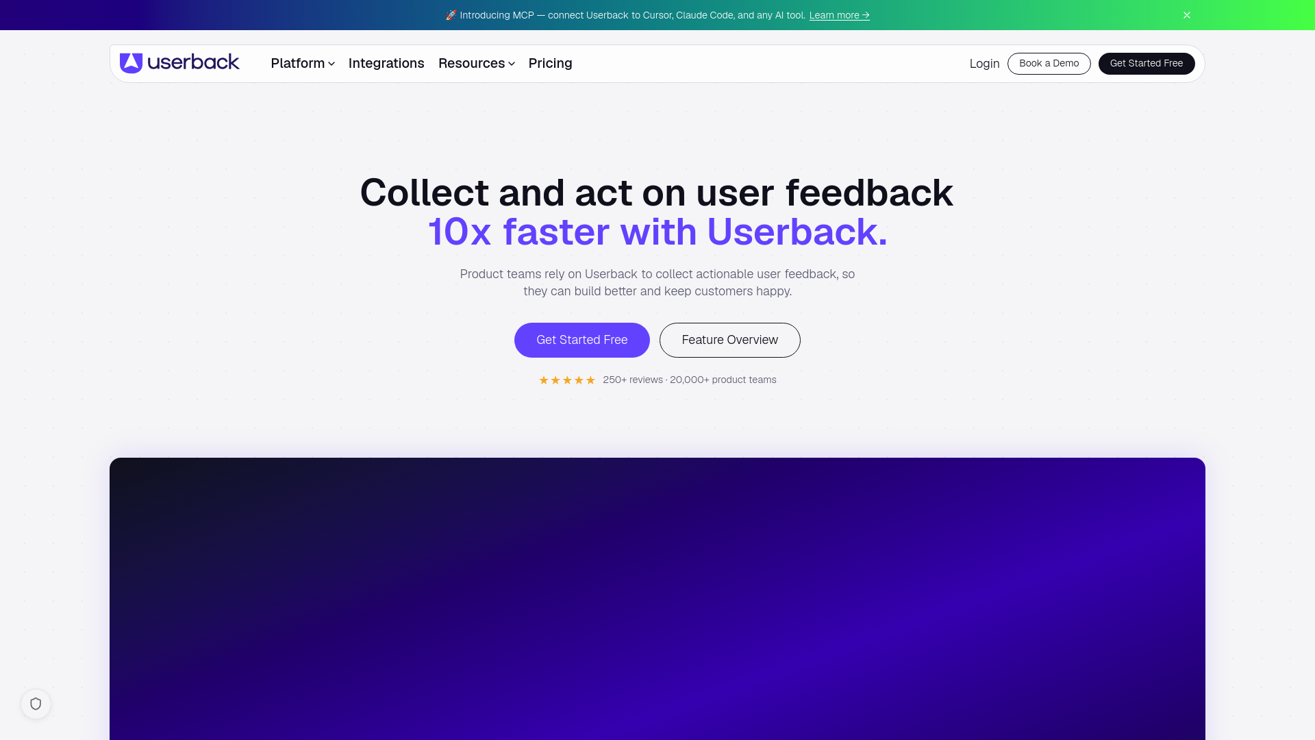 website screenshot of https://userback.io/