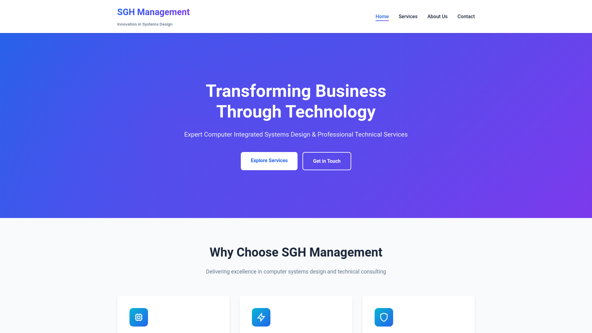 website screenshot of https://sghmanagement.buzz
