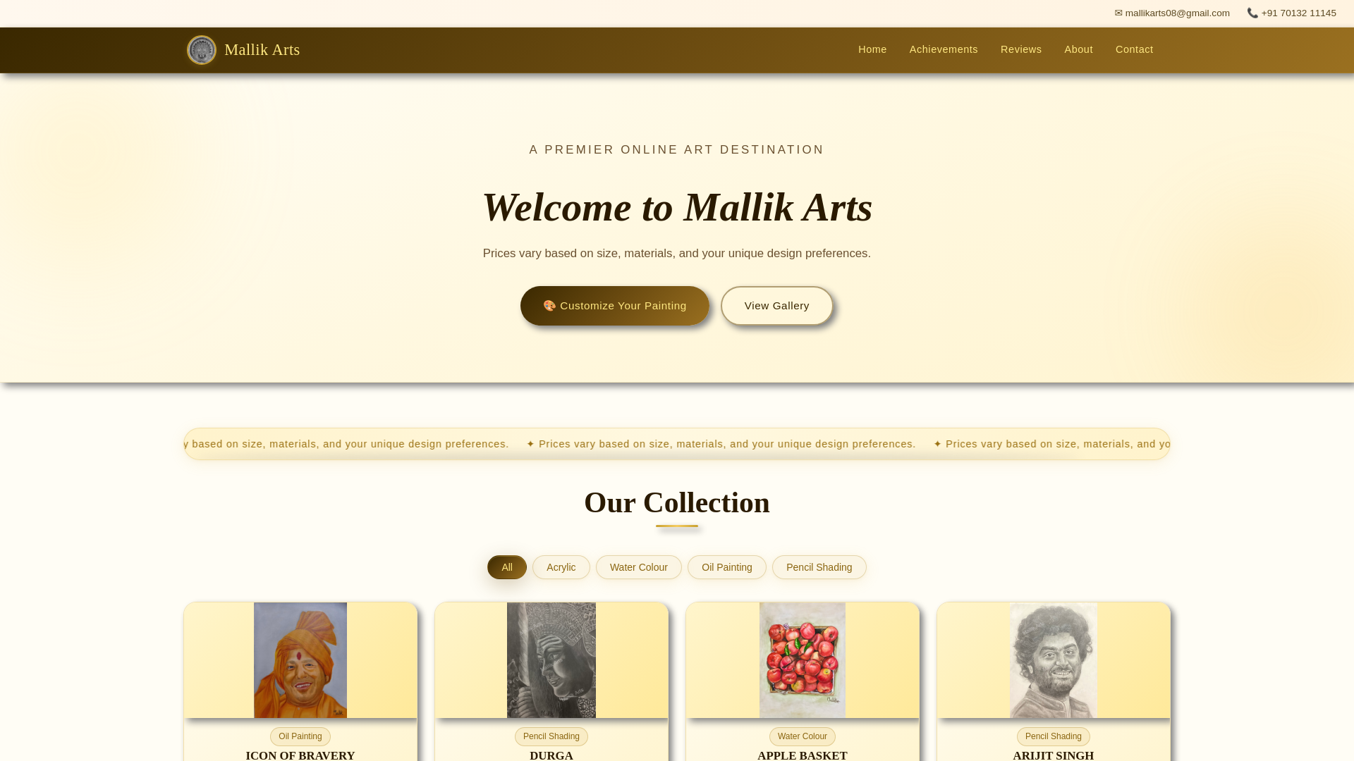 website screenshot of https://mallikarts.com