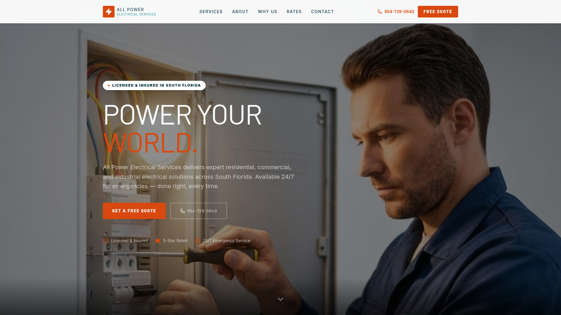 website screenshot of https://allpowerelectrical.us/