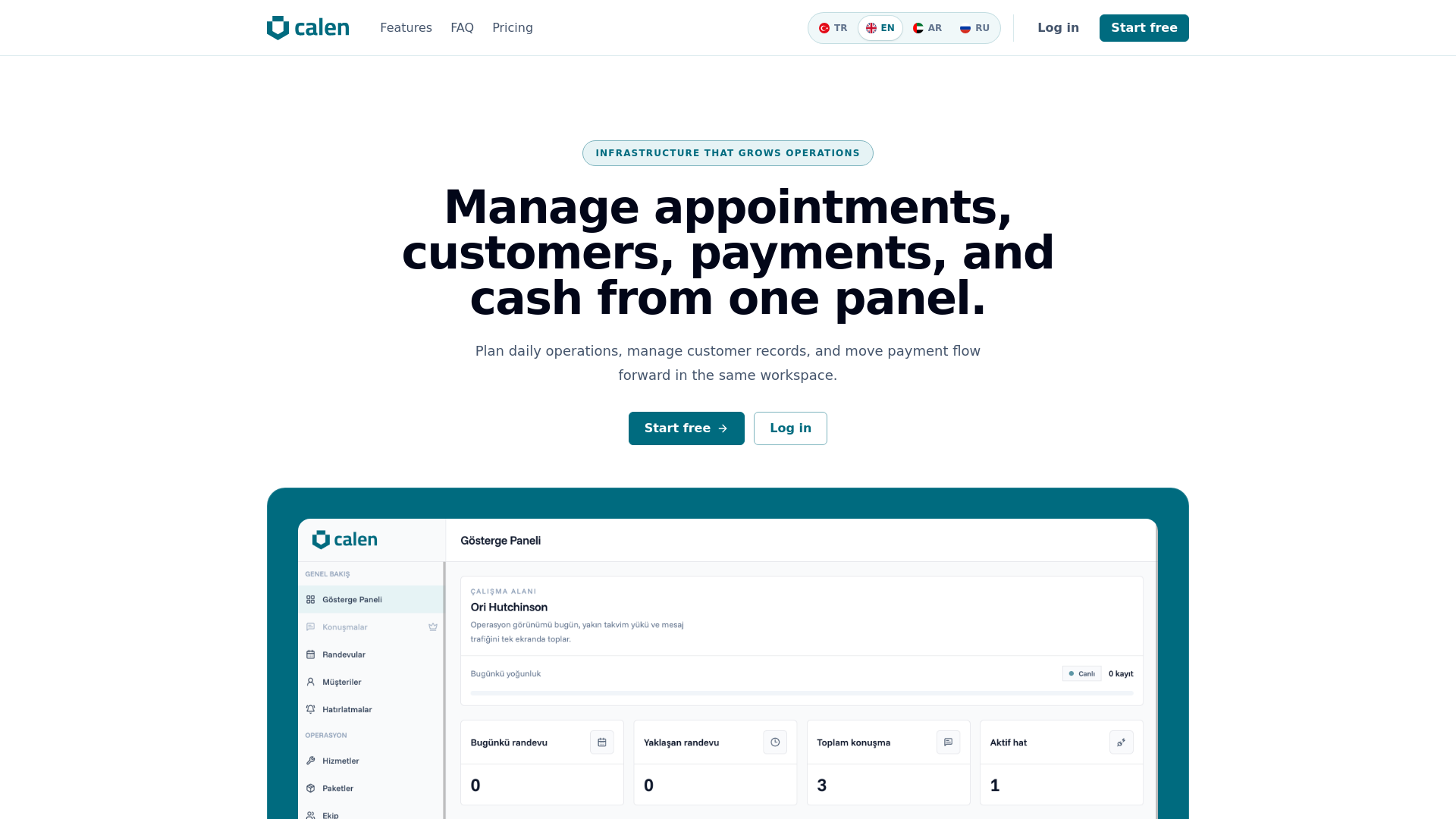 website screenshot of https://usecalen.com/