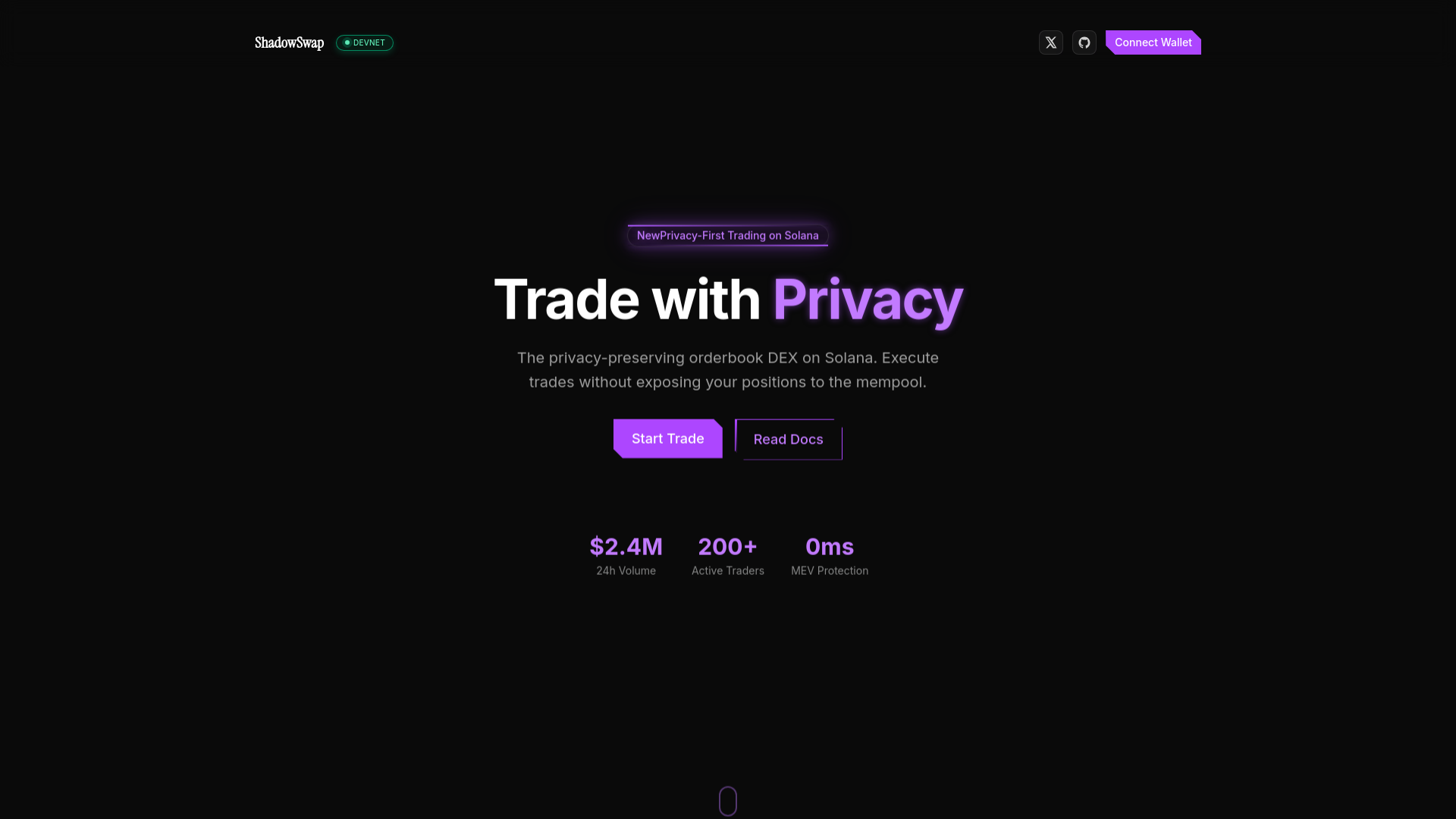 website screenshot of https://shadowswap.fun/