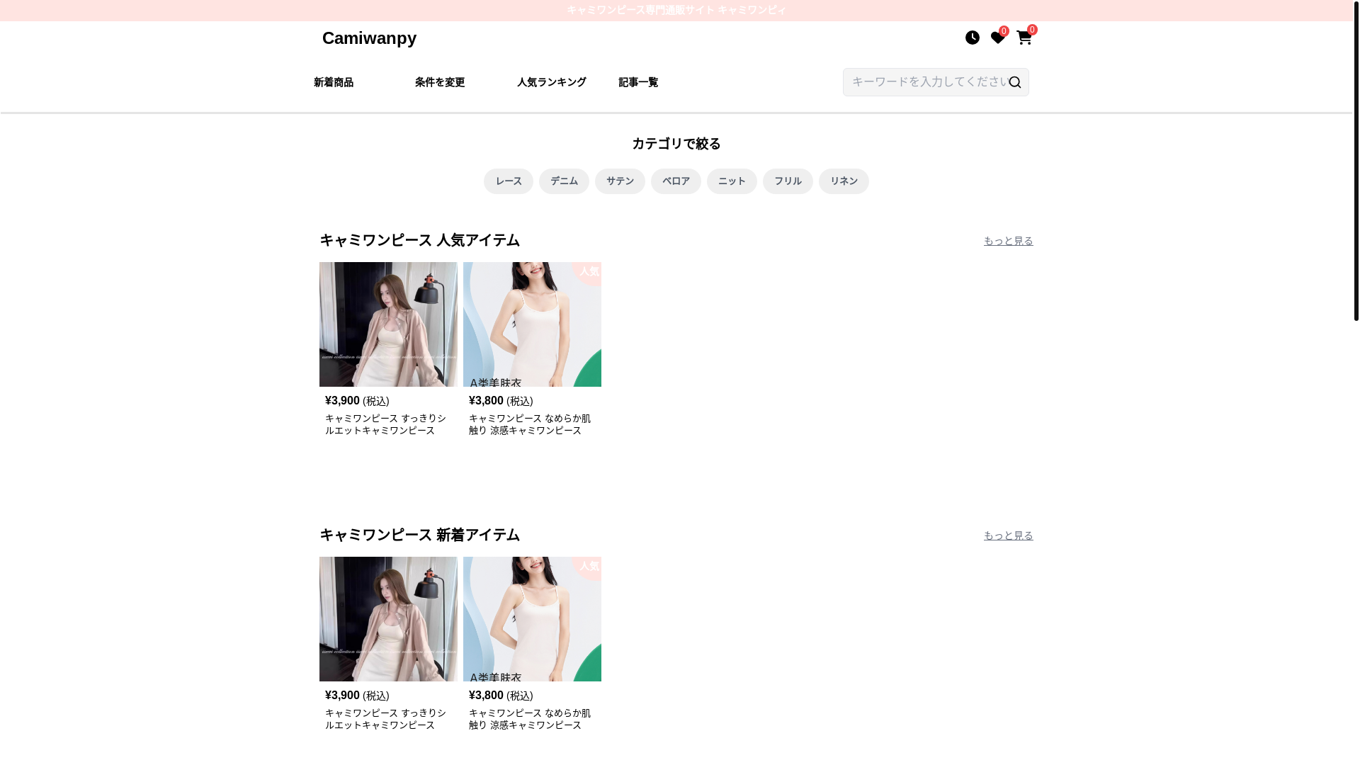 website screenshot of https://camiwanpy.jp/