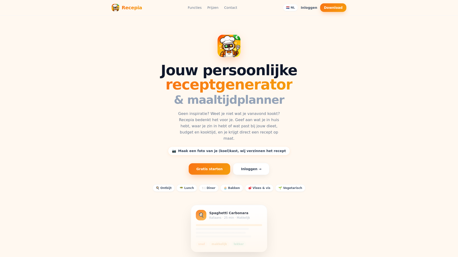 website screenshot of https://recepia.app/
