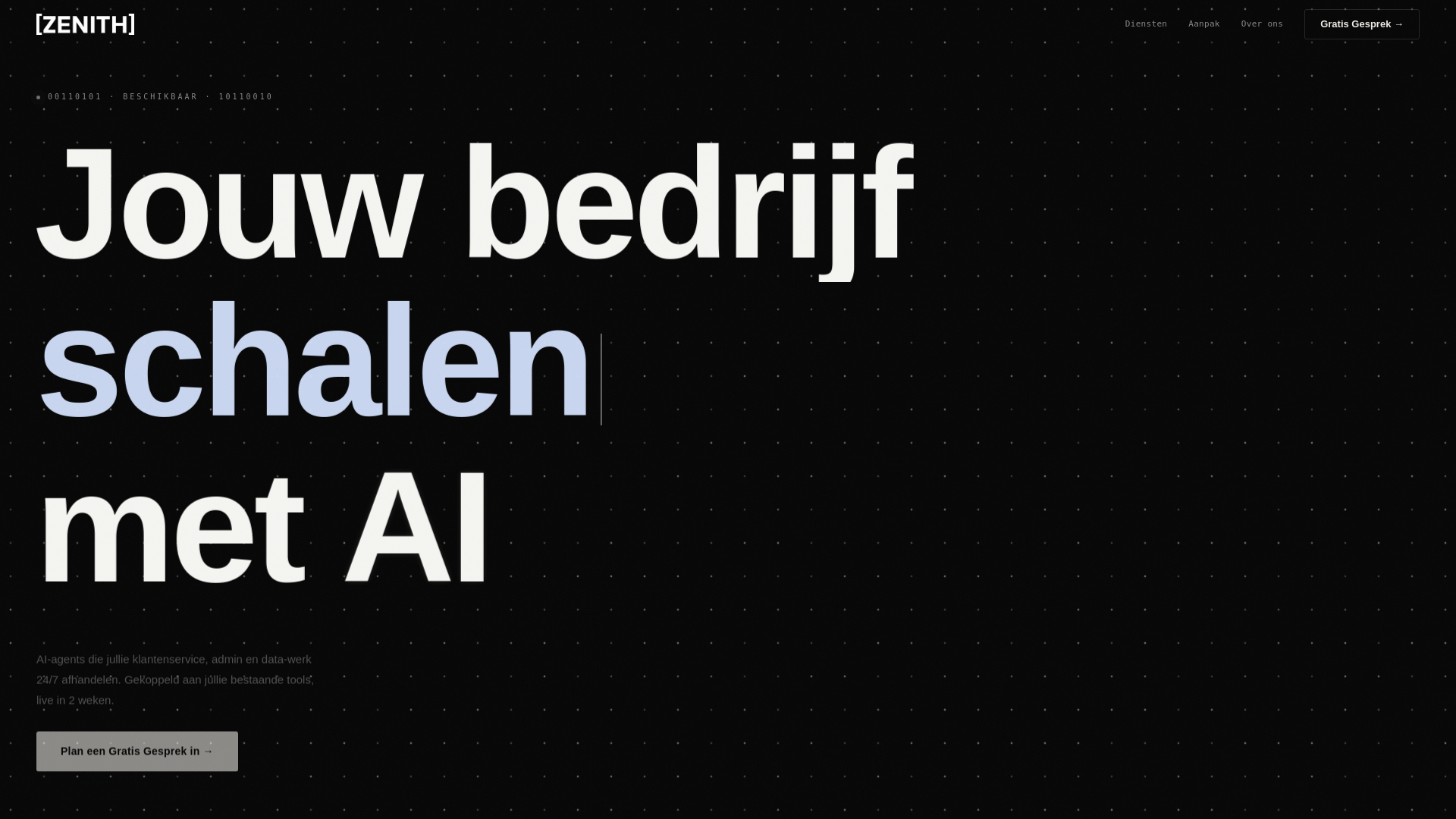 website screenshot of https://zenithintelligence.ai