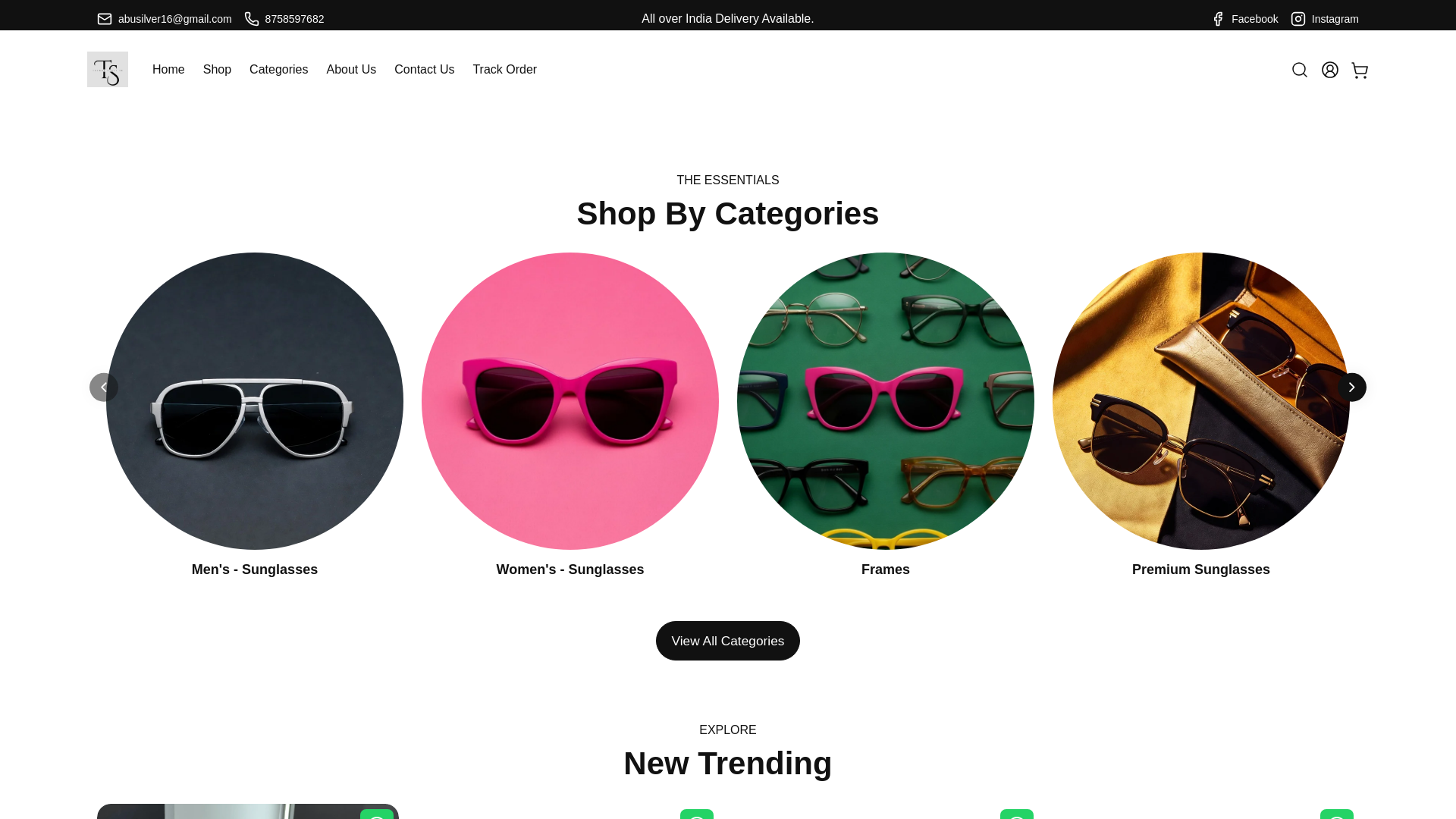 website screenshot of https://trendysstuff.in