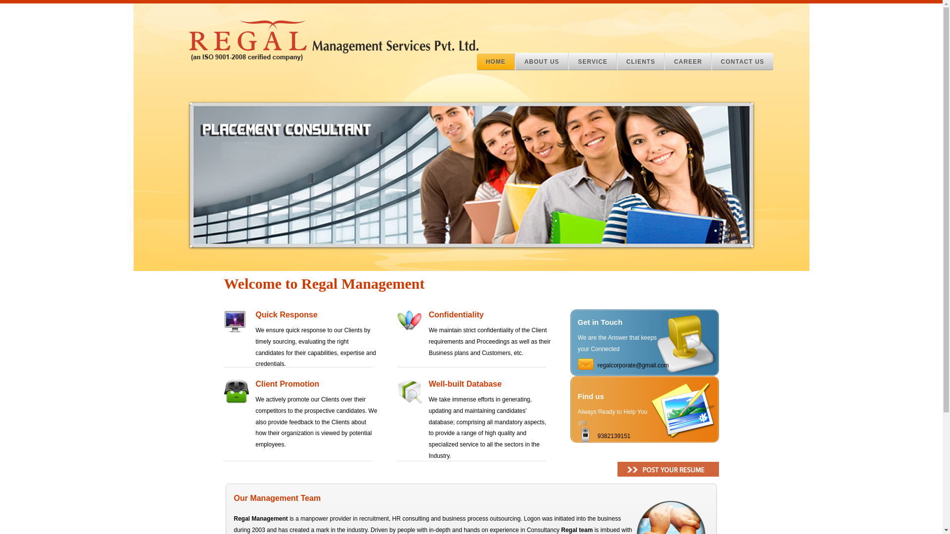 website screenshot of https://regalmanagment.in/