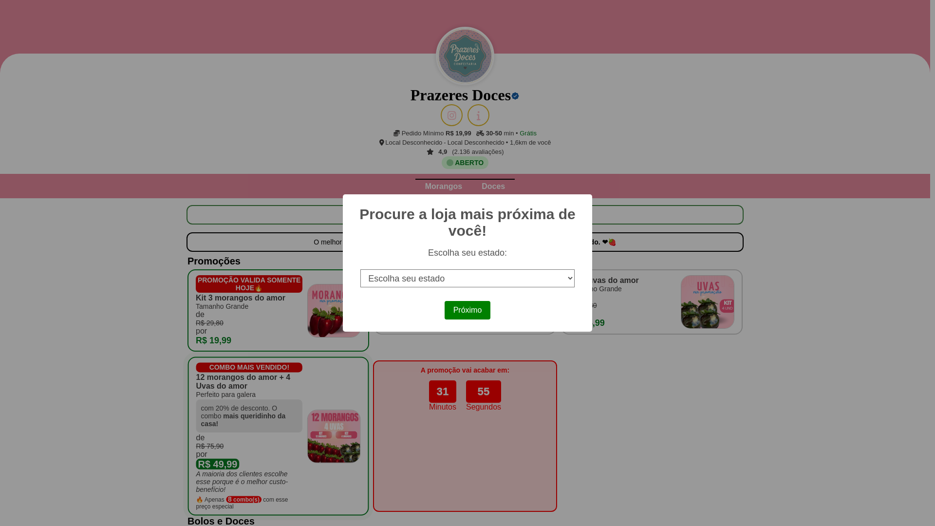 website screenshot of https://prazeres-doces-melhor-morango.pages.dev/