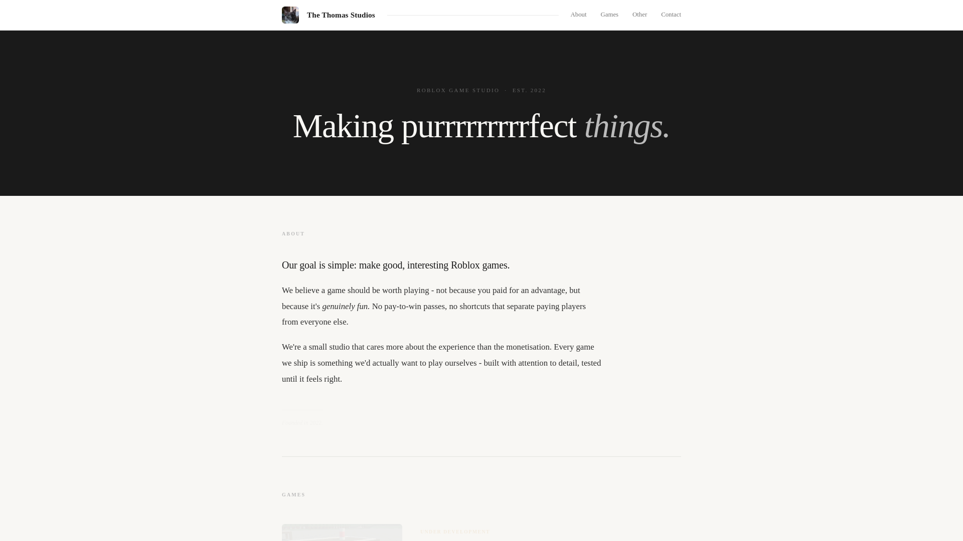 website screenshot of https://thomas-studios.com/