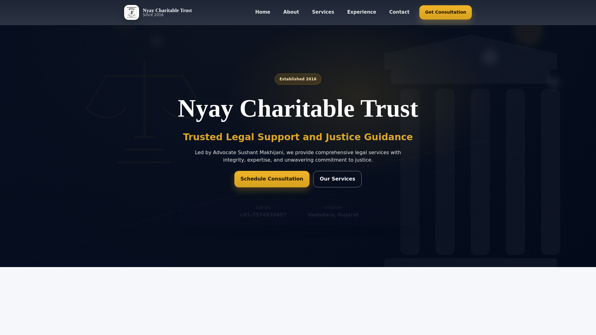 website screenshot of https://nyaycharitabletrust.org/