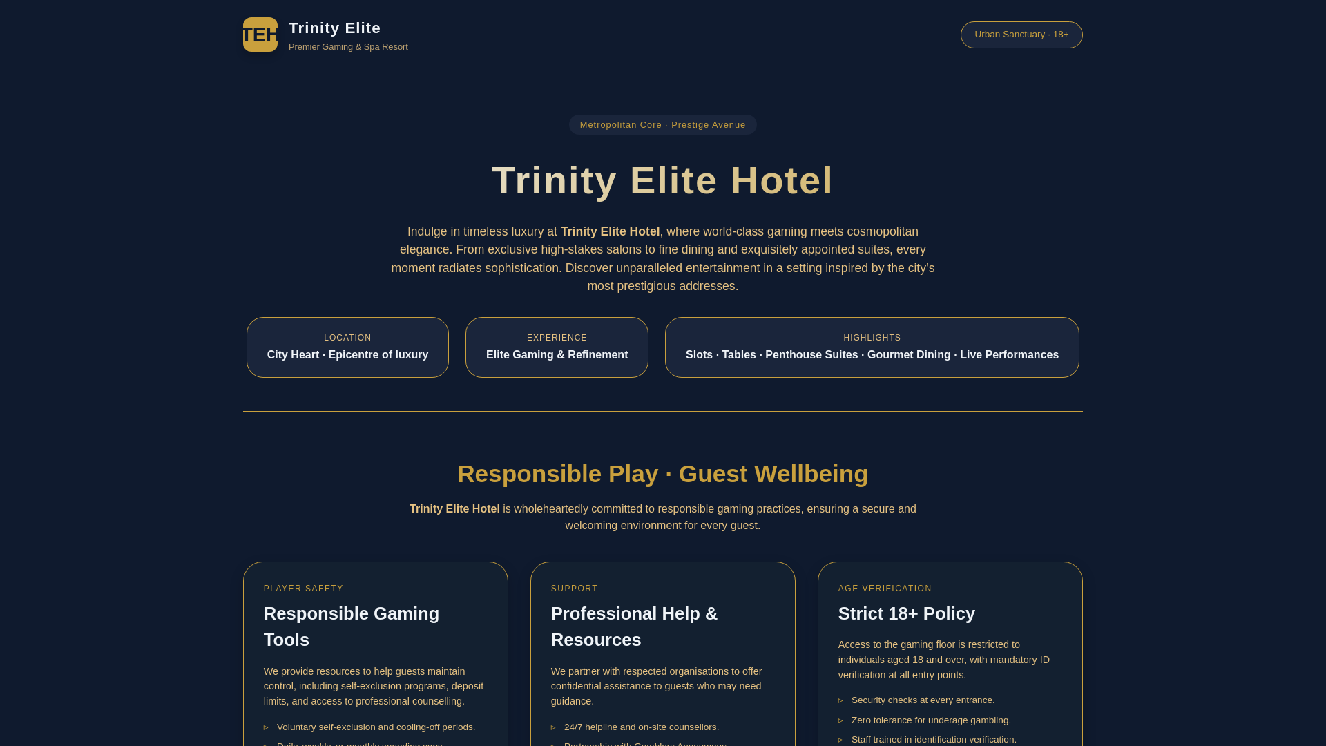 website screenshot of https://trinityelitehotel.com/