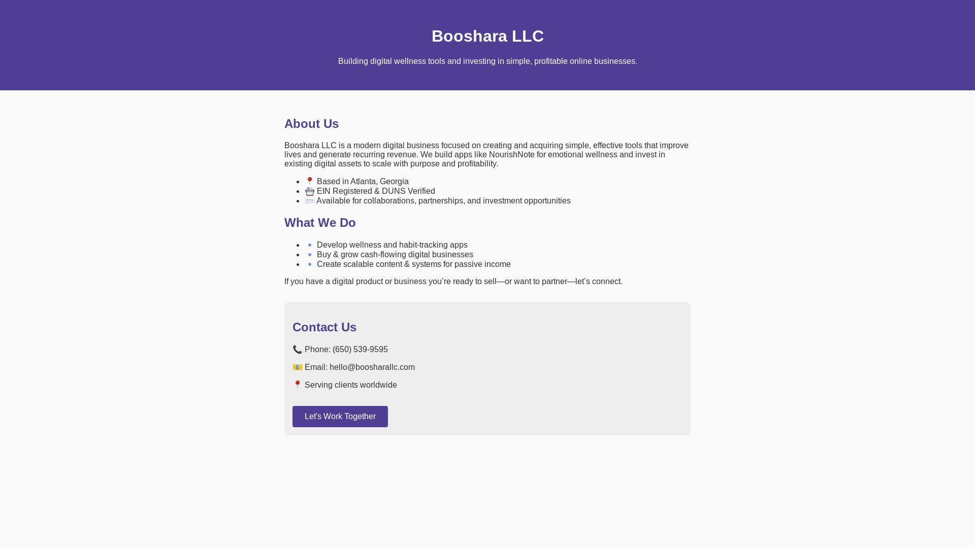 website screenshot of https://boosharallc.com/