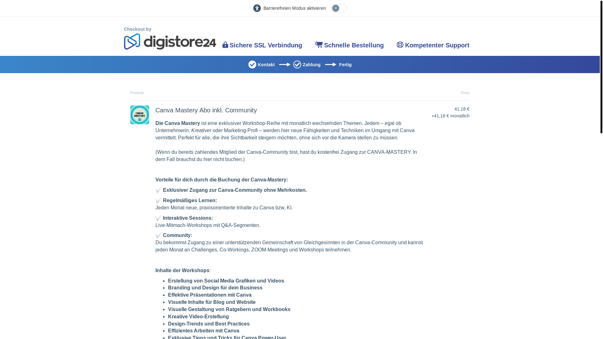 website screenshot of https://canva-mastery.de/